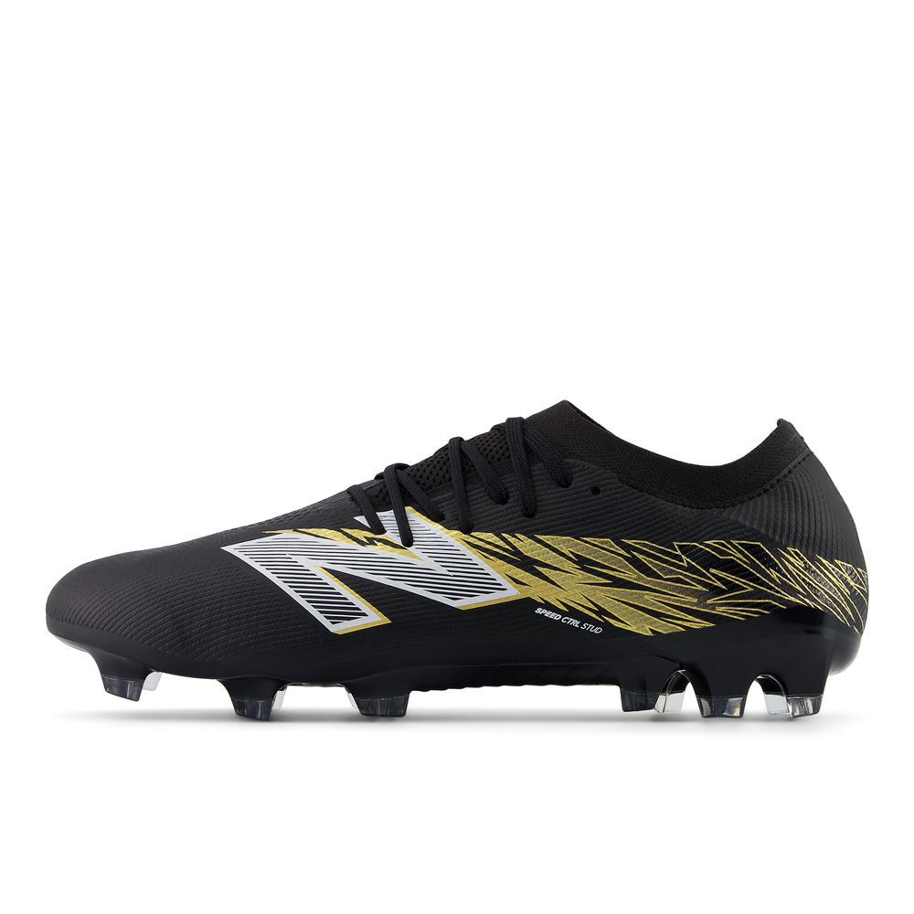 New Balance Furon Elite V8 FG Soccer Cleats for Men - Lightweight Football Boots with Dynamic Fit (Black/Gold/Silver/White) - Perfect for Competitive Matches & Turf Play