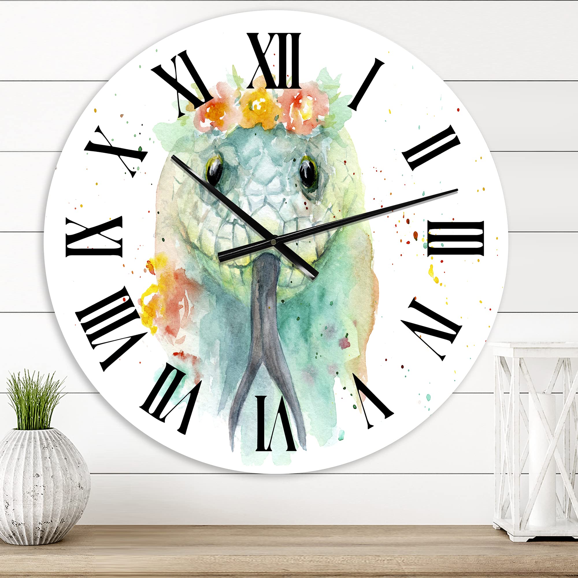 Farmhouse Wall Clock with 'Portrait A Snake in Flowers' Design - Large Decorative Wall Clock for Home, Office, Living Room & Kitchen Decor | Perfect for Rustic, Vintage & Farmhouse Style Interiors