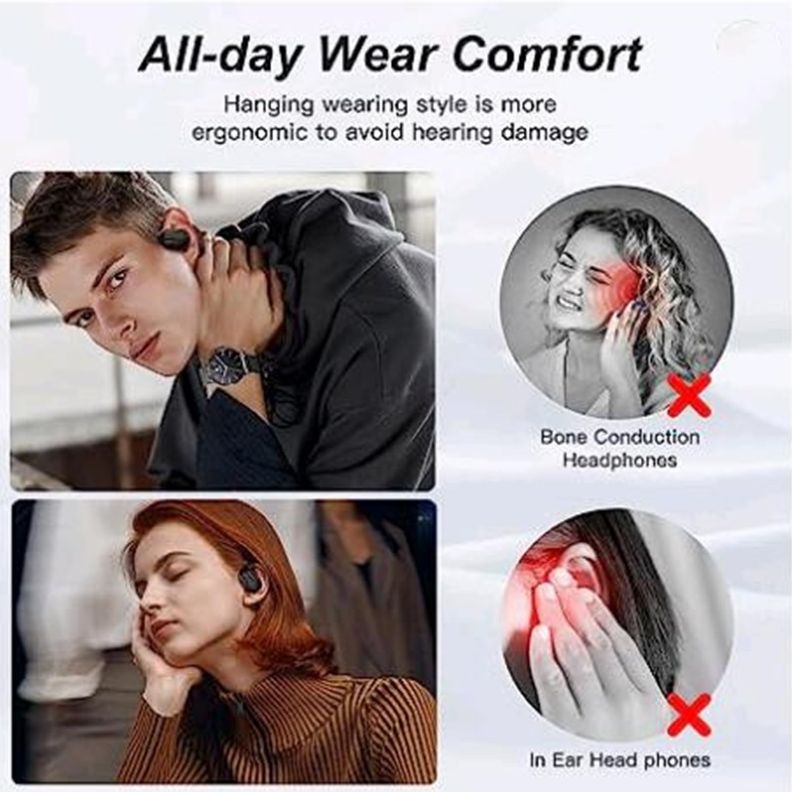 Single Open Ear Wireless Bluetooth Headphones - 16H Playtime, Bluetooth 5.2, IPX5 Waterproof, Secure Earhook Design for Sports & Driving (Left Ear, Black) - Perfect for Running, Cycling, Gym Workouts & Hands-Free Calls