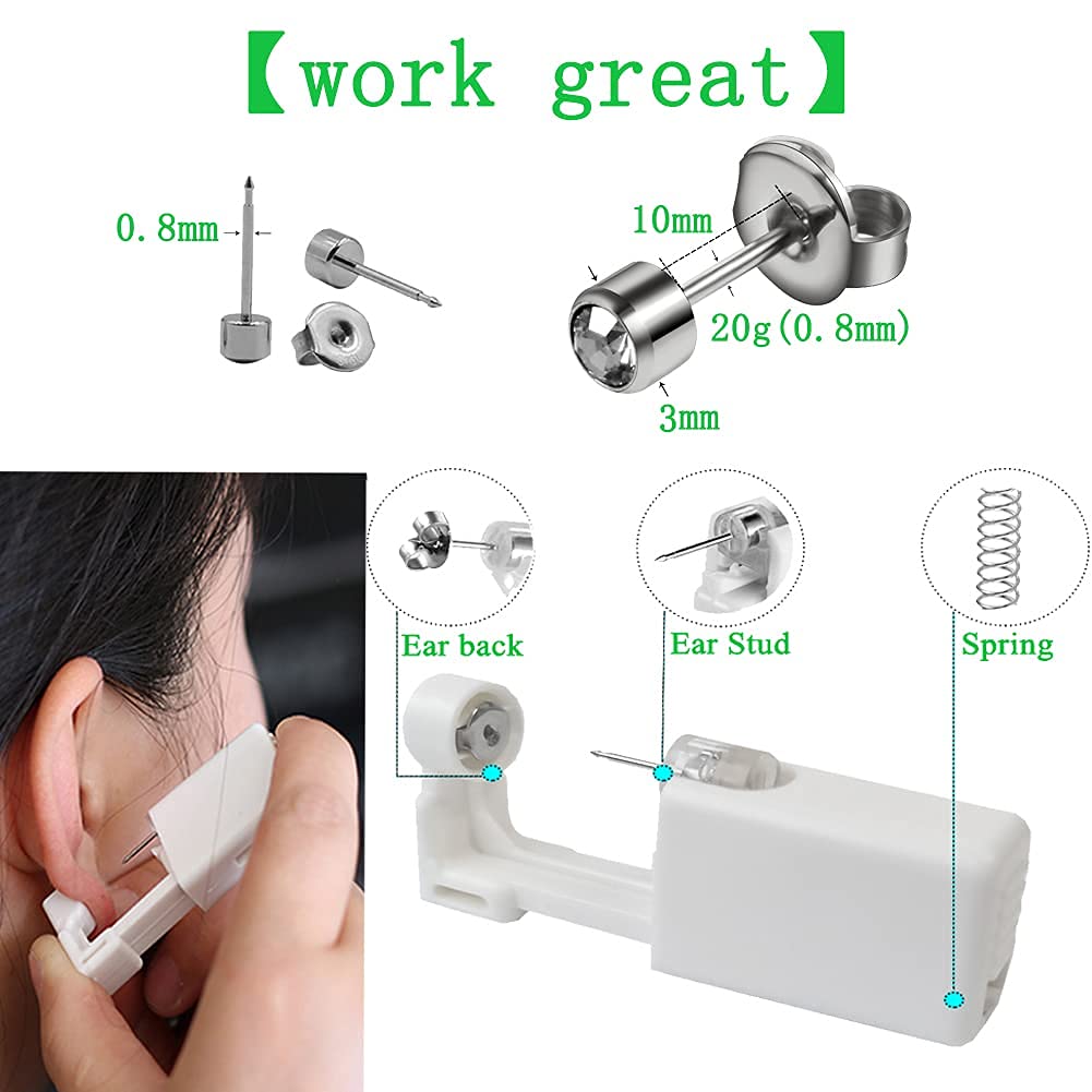 2 Pack Disposable Self Ear Piercing Gun Kit - Safe & Easy Ear Piercing Tool with Stainless Steel Studs for Cartilage, Lobe & Helix - Perfect for Home Use, Gifts & First-Time Piercing
