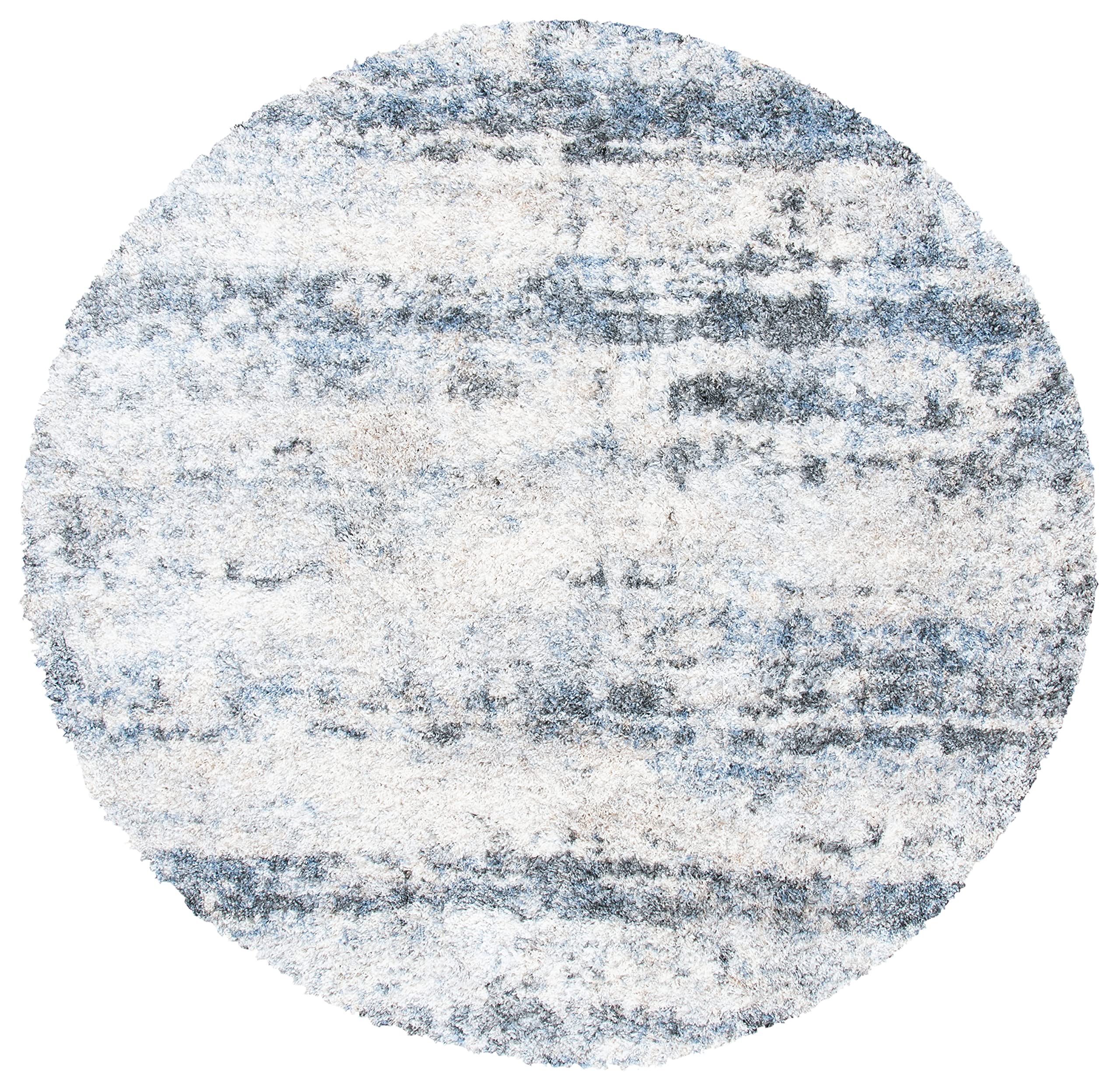 SAFAVIEH Berber Shag Collection 8' Round Area Rug - Ivory & Grey Modern Abstract Design, Non-Shedding Easy Care 1.2