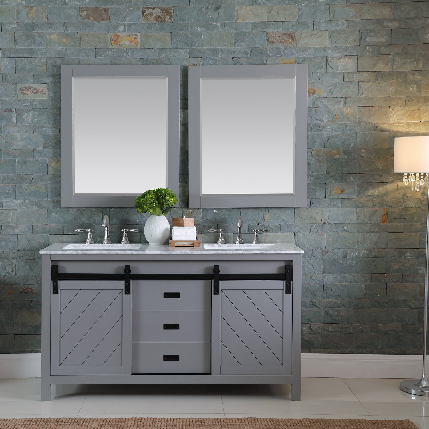Kinsley 60 Inch Double Bathroom Vanity Set with Carrara White Marble Countertop - Modern Bathroom Storage for Master Bath & Guest Bathroom