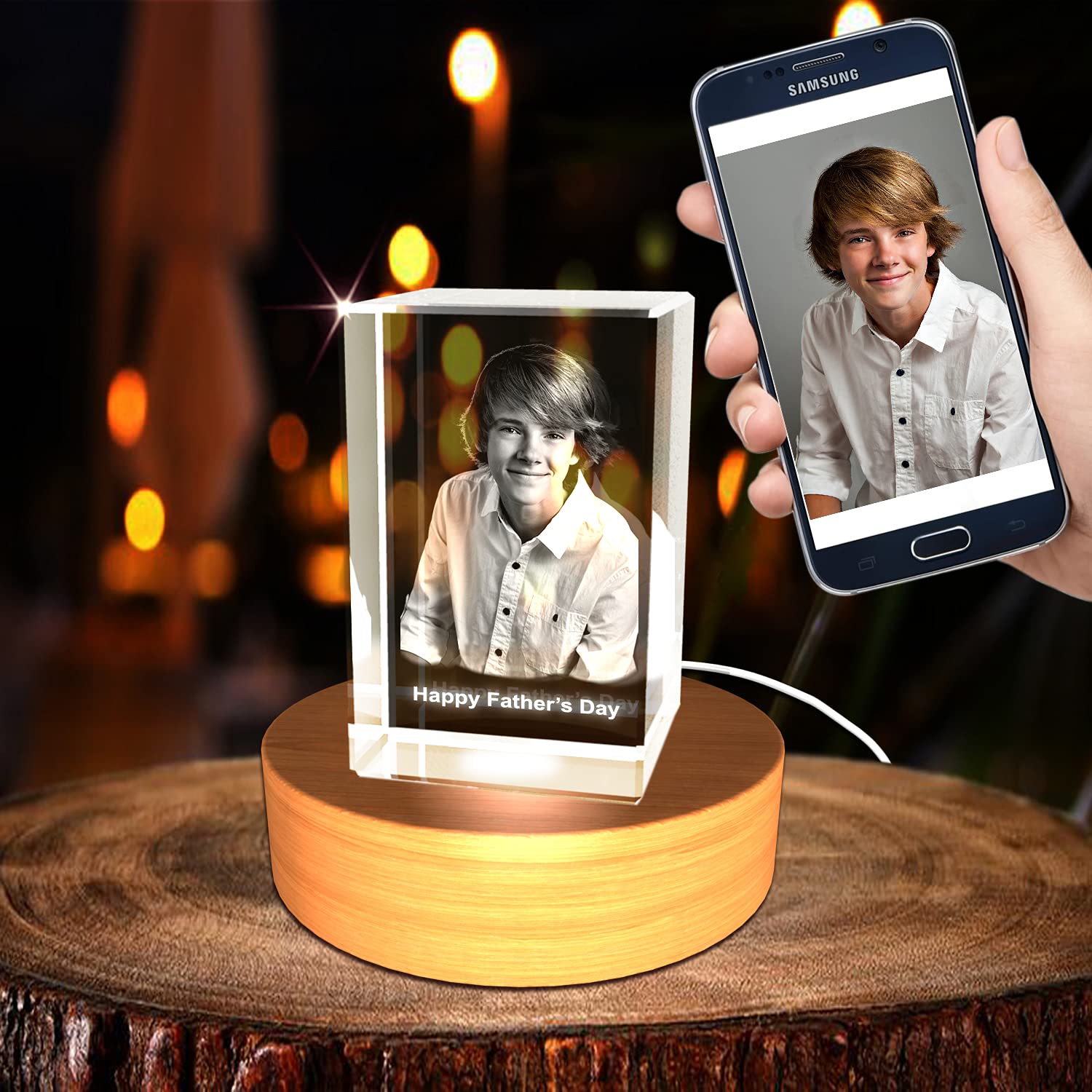 Personalized Father's Day 3D Engraved Crystal Photo Gift - Customized Medium Rectangle Keepsake for Dad - Perfect for Birthday, Anniversary, Retirement & Special Occasions