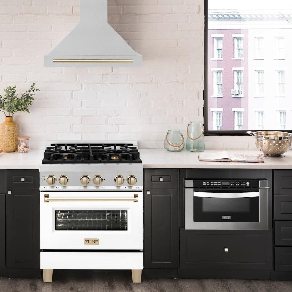 ZLINE KB4STZ G Autograph Edition Convertible Stainless Steel Range Hood with Polished Gold Accents - Professional Kitchen Ventilation for Modern Homes