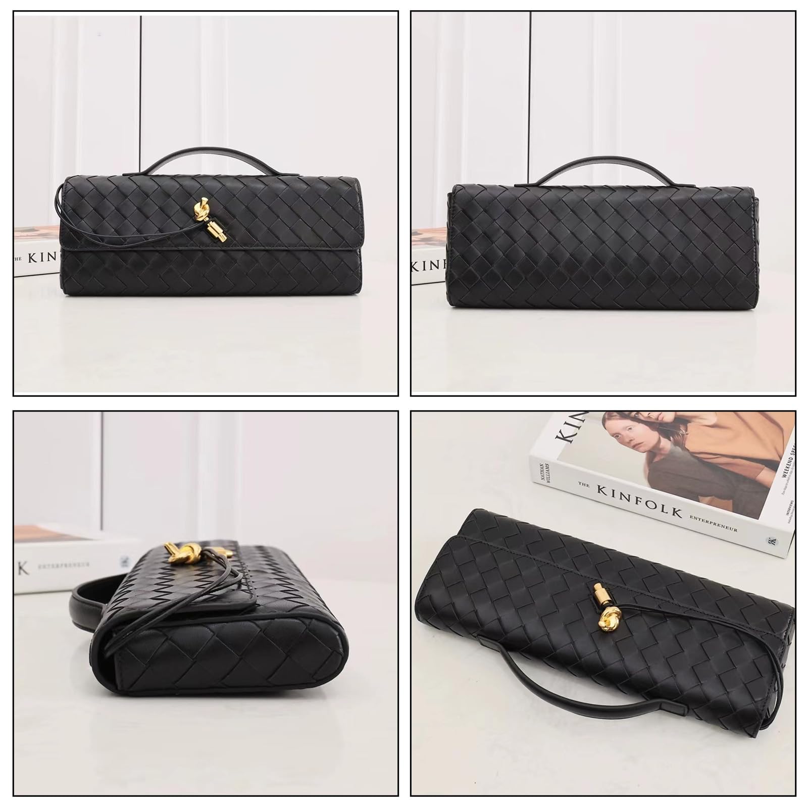 Stylish Vegan Leather Woven Clutch Handbag for Women - Elegant Evening & Crossbody Purse for Parties, Weddings & Date Nights