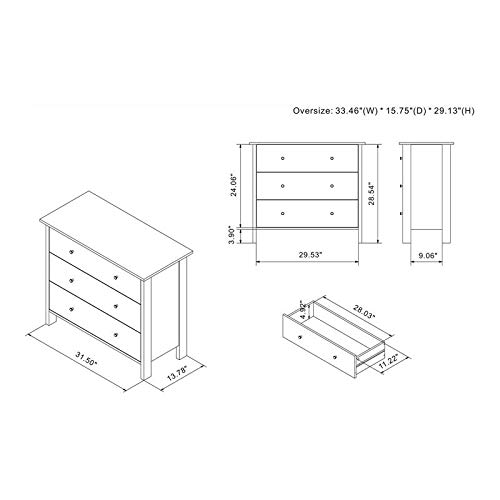 Furniture of America Zillett Transitional 3-Drawer Wood Dresser in Gray Oak - Perfect for Bedroom Storage & Modern Home Decor
