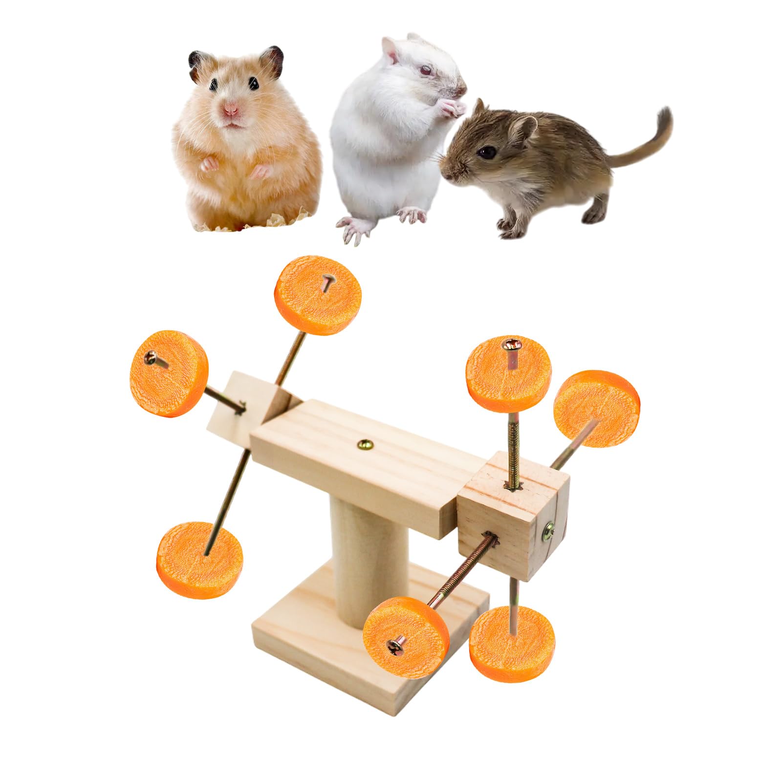Wooden Rat Enrichment Toys - Interactive Spinning Treat Dispenser for Hamsters & Gerbils - Small Pet Exercise Toys for Cage Play