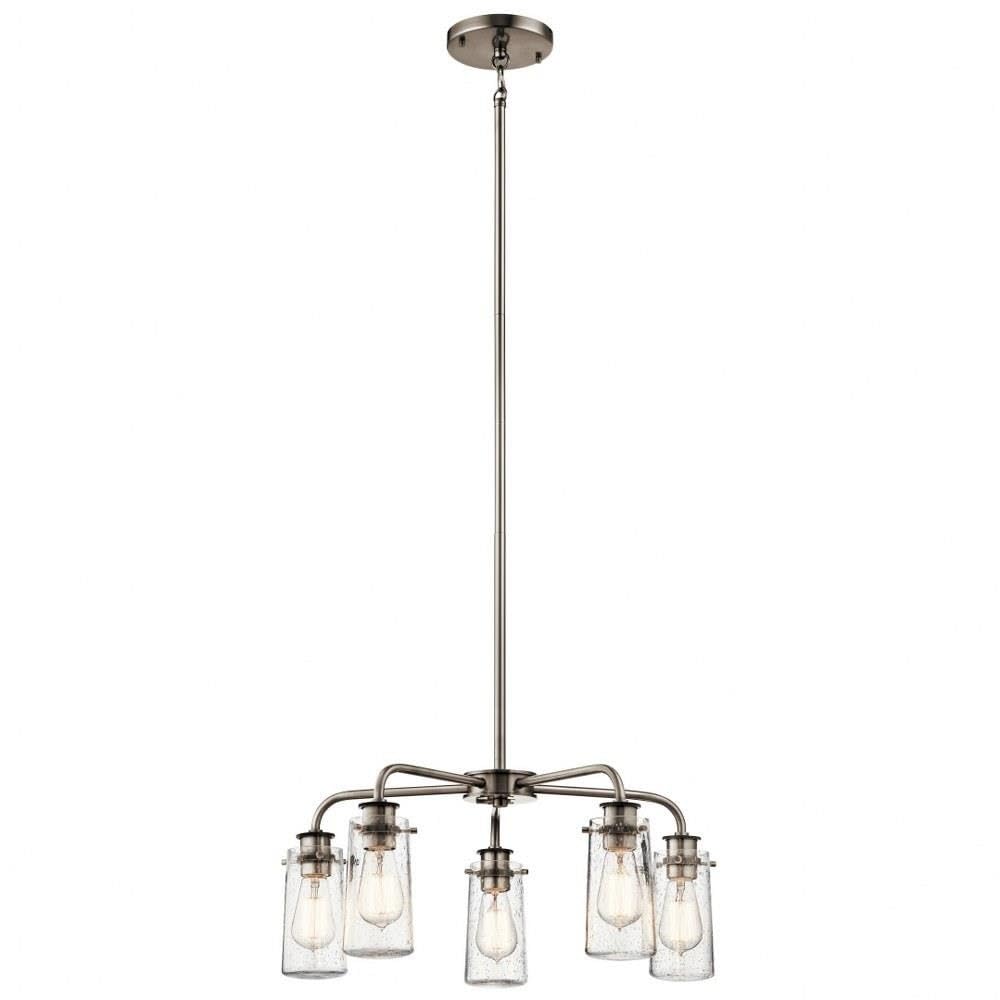 5-Light Modern Minimalist Chandelier with Clear Seeded Glass Shade - Classic Pewter Finish - Perfect for Dining Room, Living Room, and Bedroom Lighting