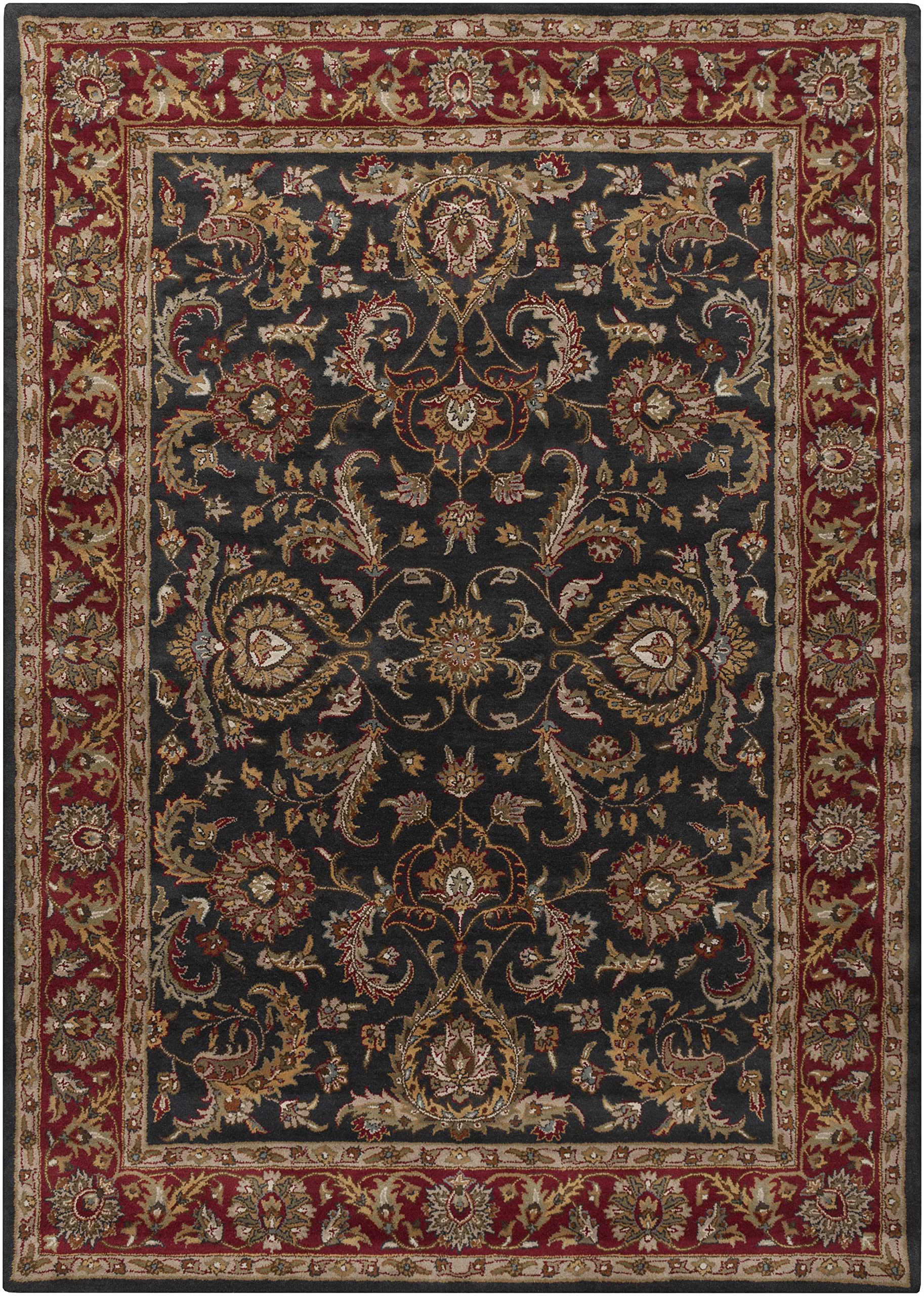 Hauteloom Bunola Wool Area Rug for Living Room & Bedroom - Traditional Handmade Round Rug in Red, Navy, Mustard - 8 Foot Round - Soft & Durable Home Decor for Cozy Spaces