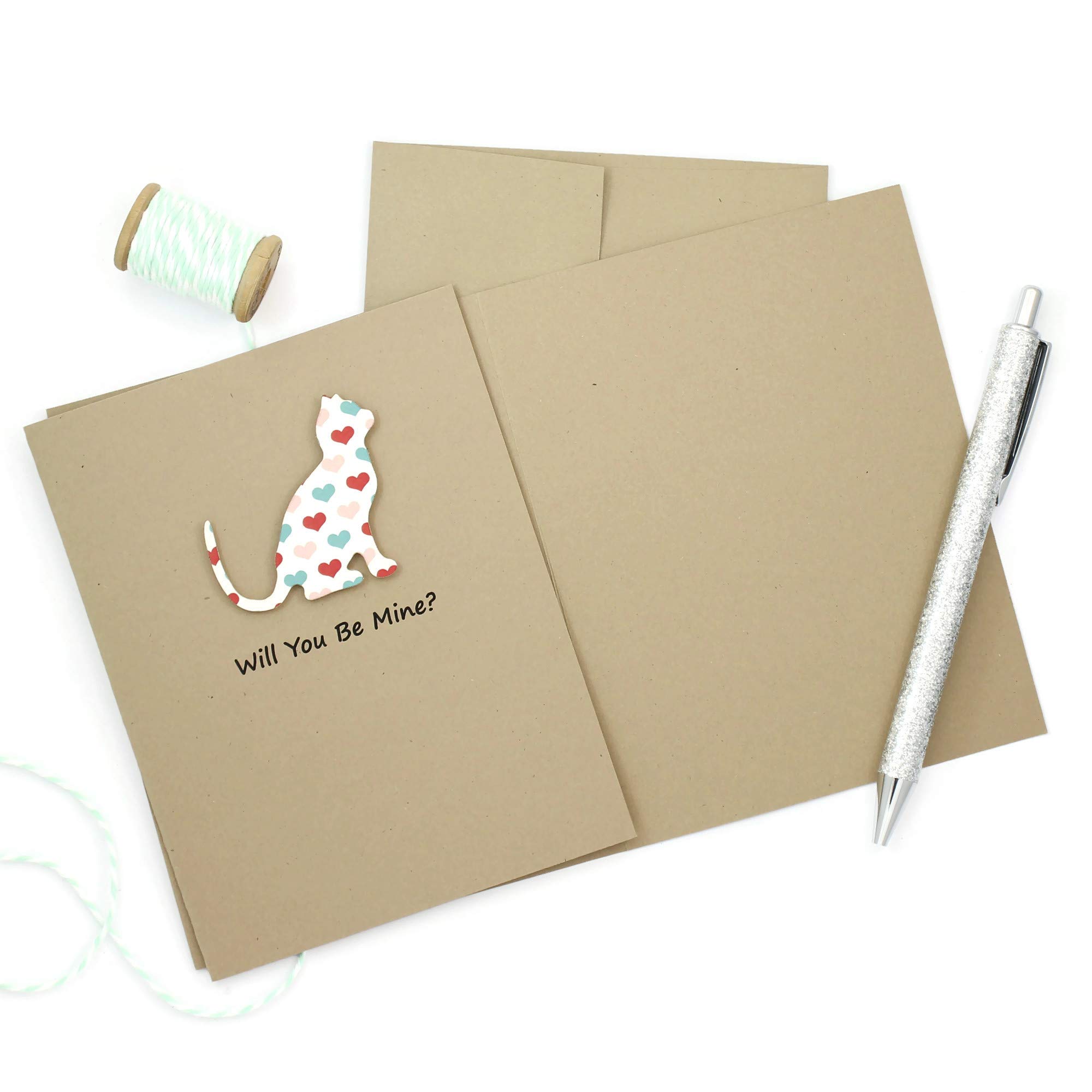 Valentine's Day Cat Greeting Card - Handmade with Colorful Hearts | Single Card or 10-Pack Option | Choose Your Custom Message | Perfect for Cat Lovers, Valentine Gifts & Special Occasions