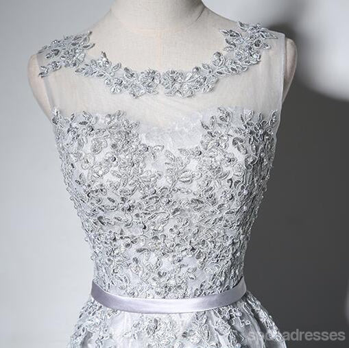Elegant Gray Lace Beaded Open Back Prom Dress for Evening Party | Long Formal Gown for Prom Night | Custom Fit & Affordable | Perfect for Homecoming, Dances & Special Occasions
