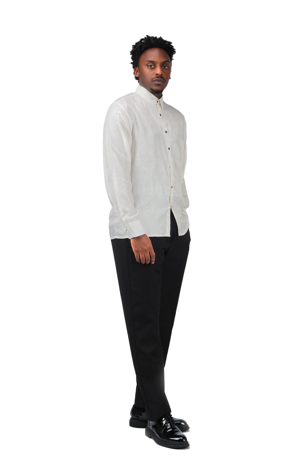 Slim Fit Embroidered White Paisley Shirt for Men - Stylish Casual Button Down Top for Office, Date Night & Summer Outfits