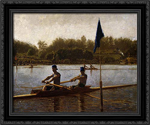 Thomas Eakins The Biglin Brothers Turning The Stake Boat 24x20 Canvas Art Print - Black Ornate Wood Frame - Vintage Rowing Painting - Perfect for Living Room, Office or Gallery Wall Decor