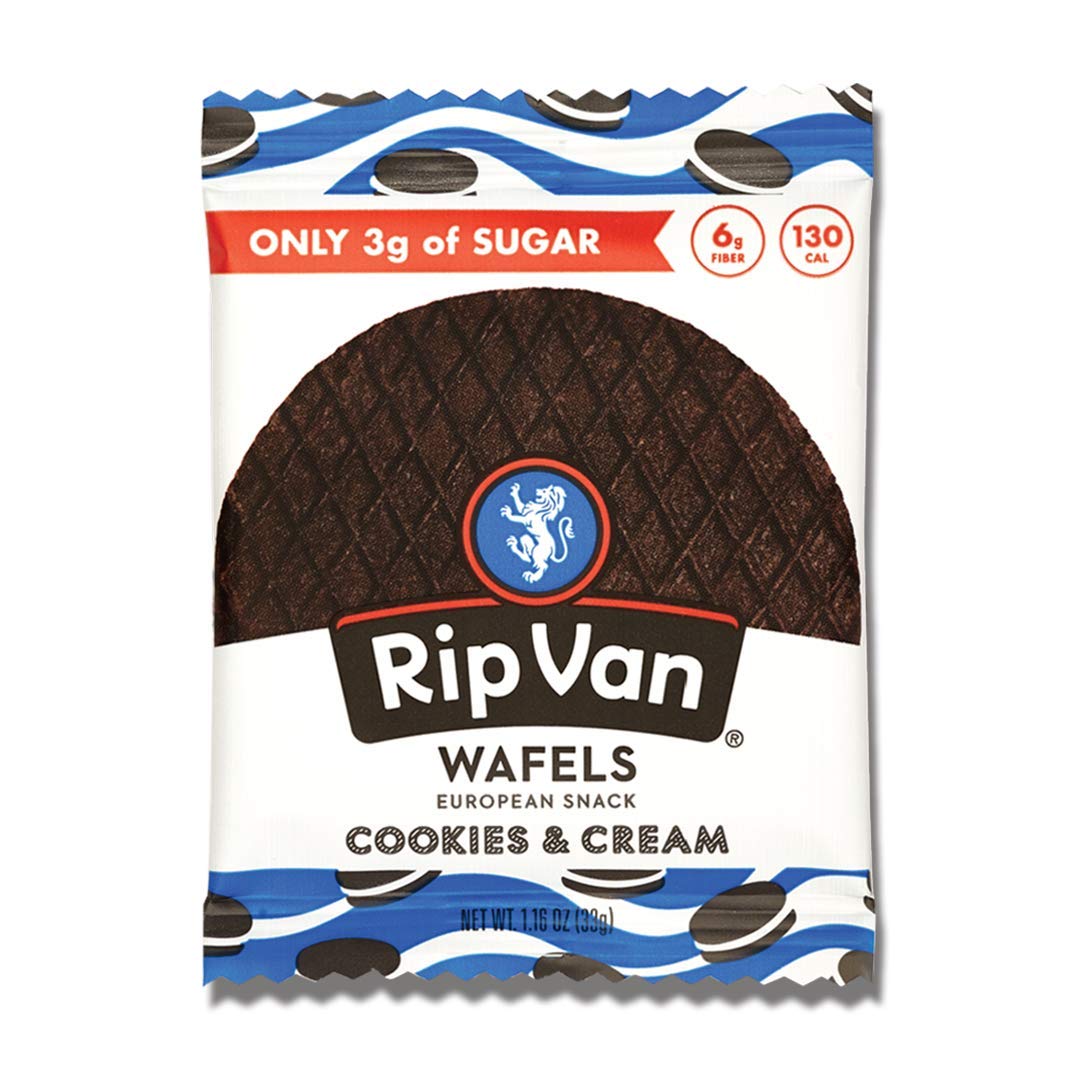 Rip Van Wafels Cookies & Cream Stroopwafels - Healthy Keto Friendly Snacks - Non GMO Low Sugar (3g) & Low Calorie Waffle Cookies - 48 Count Pack - Perfect for Office, Travel & On-the-Go Snacking