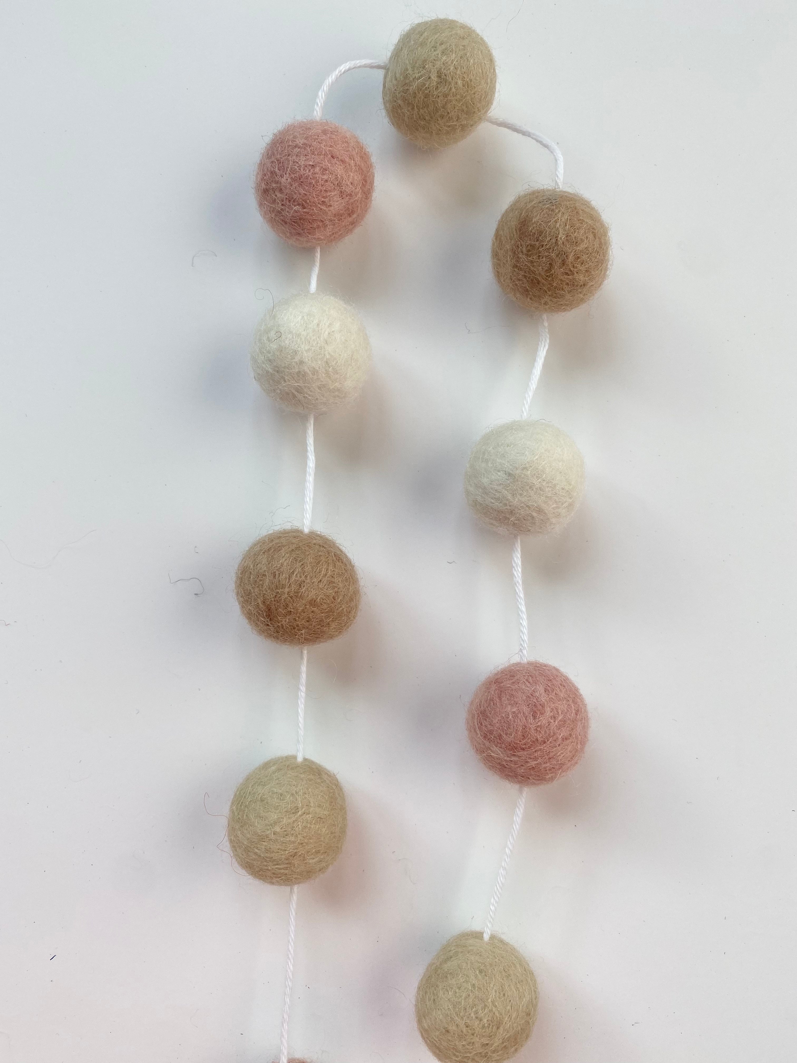Blush + Neutral Felt Ball Garland - Boho Nursery Decor, Baby Shower Backdrop, Wedding Arch Decoration, DIY Home Party Decor