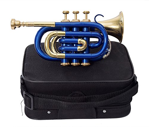 Best 3-Valve Blue Pocket Trumpet with Hard Case & Mouthpiece - Compact Brass Instrument for Travel, Practice & Jazz Performances
