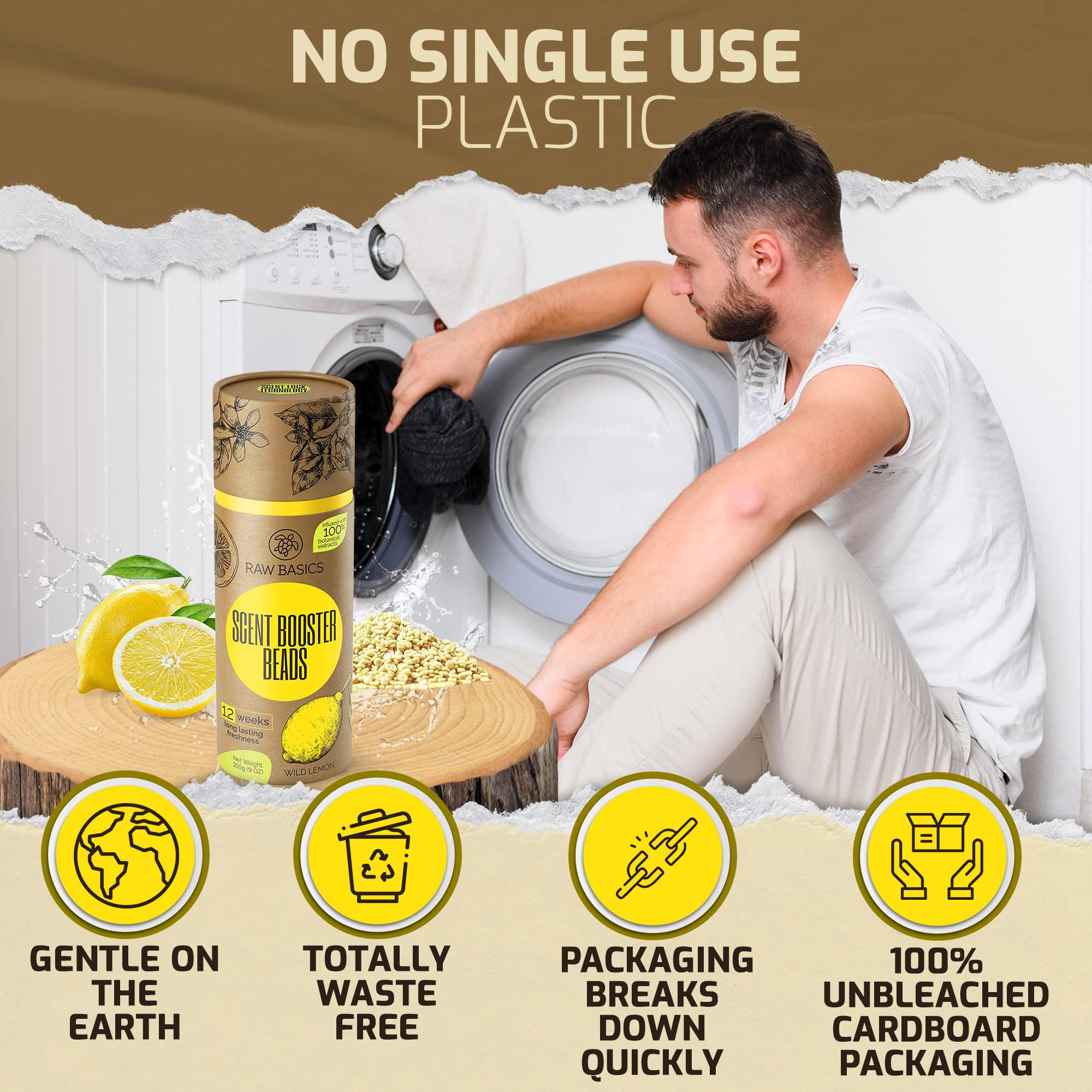 Wild Lemon Scent Boosters for Washer - Bulk Laundry Booster Beads & Fabric Deodorizer - In-Wash Odor Eliminator Pods for Fresh Clothes | Long-Lasting Fragrance for Laundry, Towels & Bedding