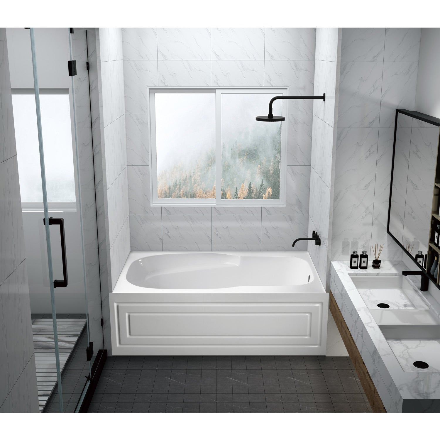 Aqua Eden 60 Inch Acrylic Rectangular 3-Wall Alcove Bathtub with Armrests, Anti-Skid Surface & Right Hand Drain - Glossy White | Freestanding Soaking Tub for Master Bathroom, Spa Relaxation & Small Space Bathrooms