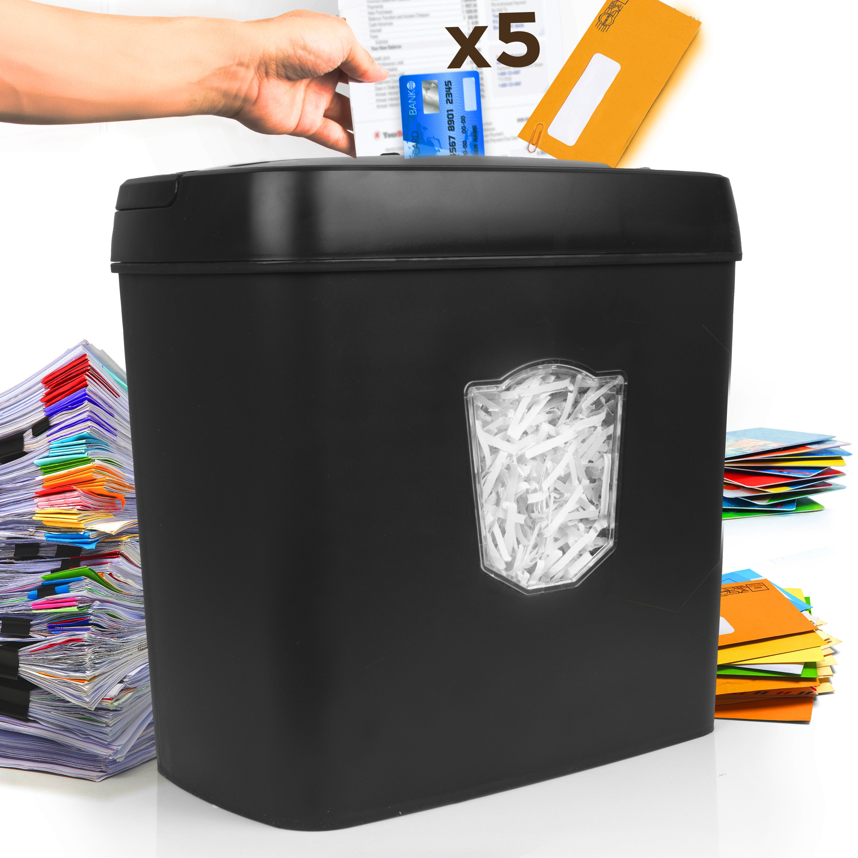 Duronic PS712 Heavy Duty Cross Cut Paper Shredder - 5 Sheet Capacity, Small Electric Shredder for Home & Office - Shreds Documents, Credit Cards, Envelopes - Perfect for Secure Data Destruction & Clutter Management (Black)