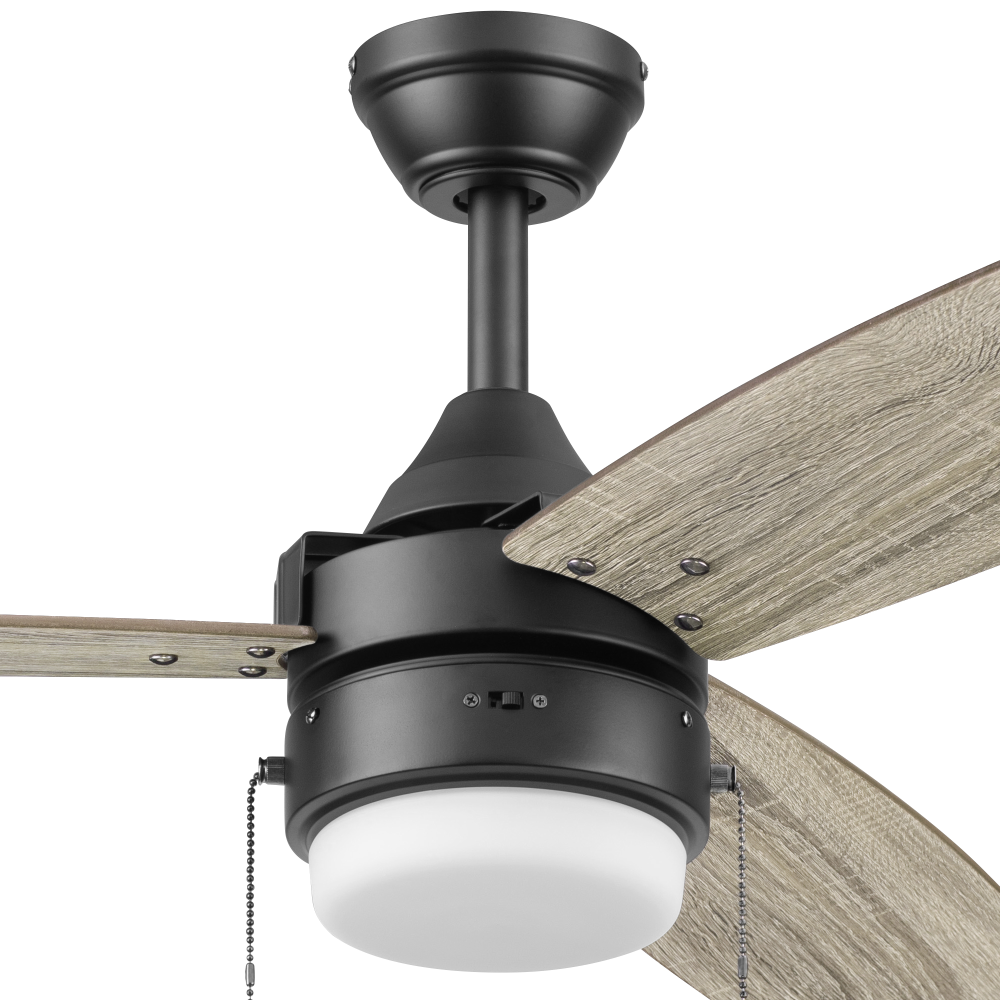 48 Inch Honeywell Berryhill Matte Black Ceiling Fan with Light Kit and Pull Chain - Perfect for Living Room, Bedroom, and Outdoor Covered Patio