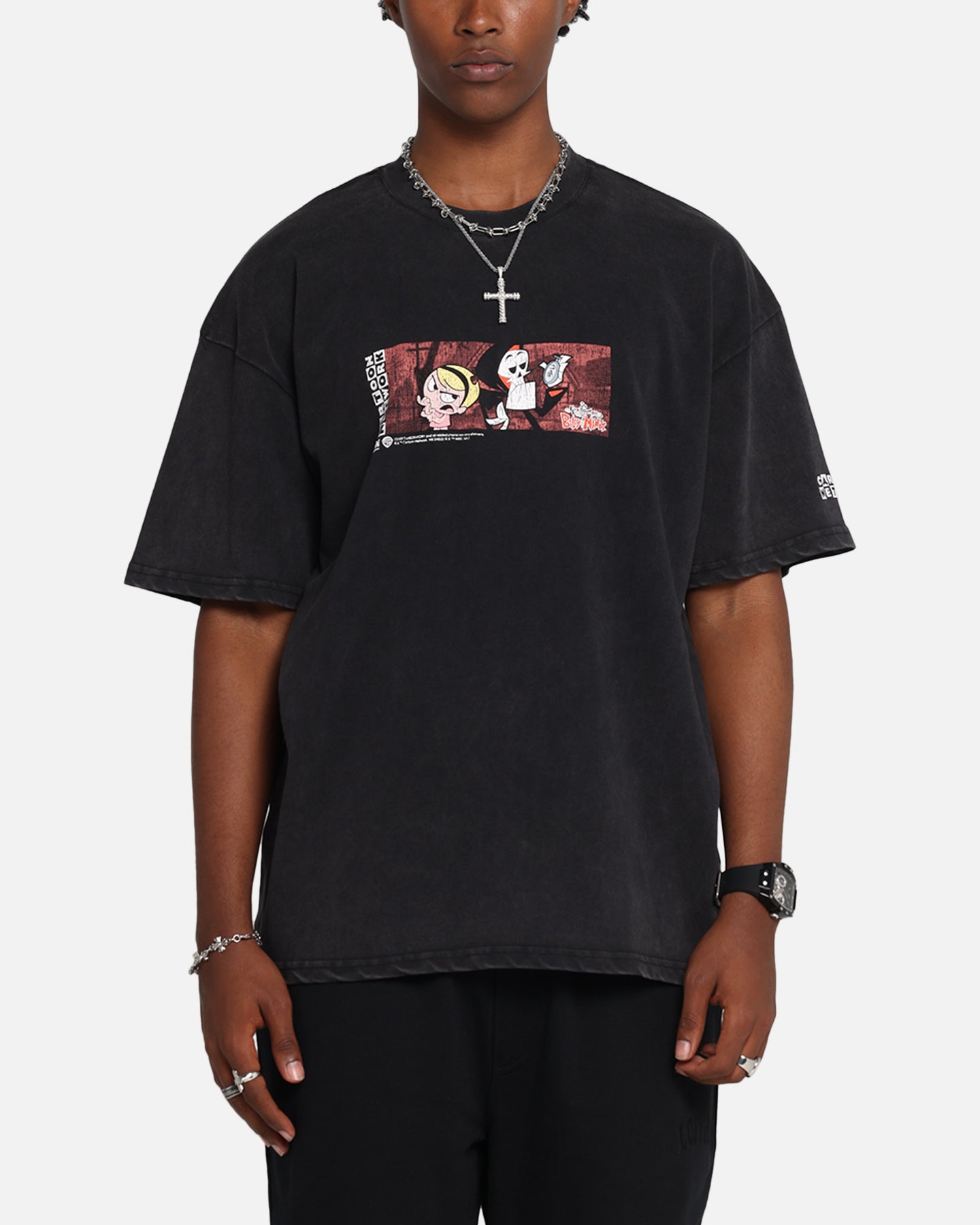 73 Studio X Cartoon Network Bill & Mandy Box Logo Vintage Acid Wash Black T-Shirt - Retro Cartoon Graphic Tee for Fans & Collectors | Casual Wear, Cosplay & Gift Idea