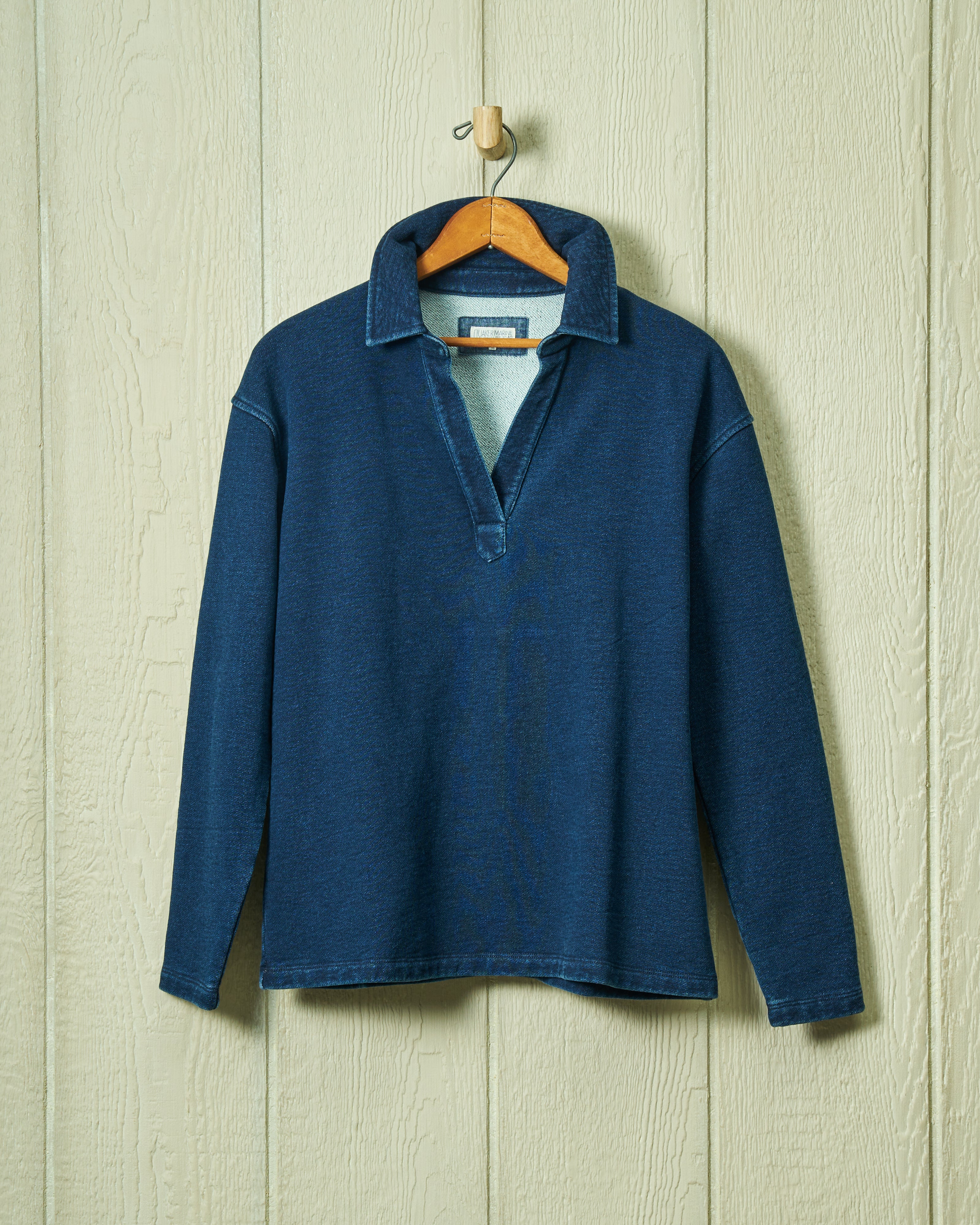 Dark Wash Indigo Loopback Terry Inlet Pullover - Cozy & Stylish Men's Hoodie for Casual Wear, Lounge & Outdoor Activities
