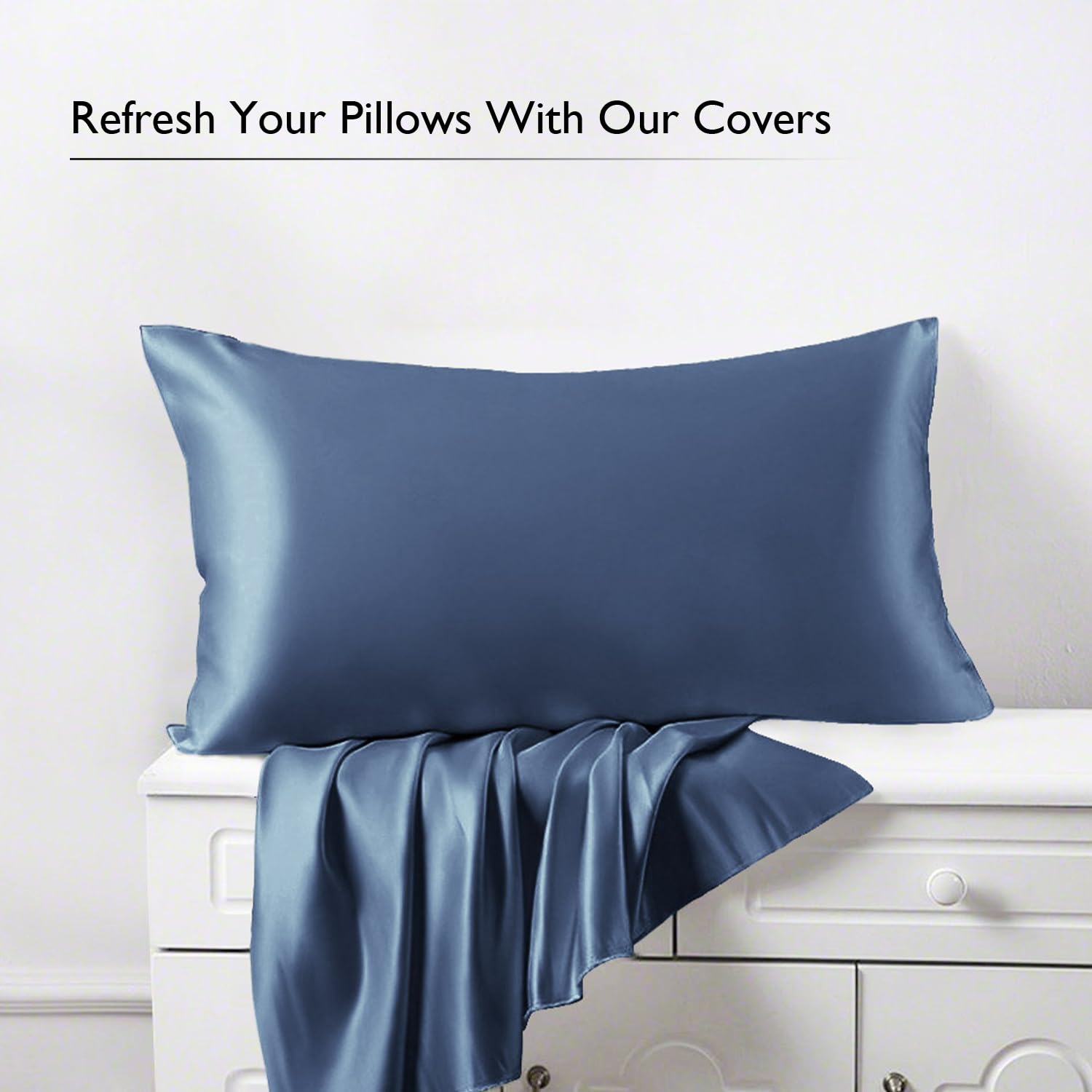 LINENWALAS 100% Bamboo Rayon Pillowcase Set of 2 - Soft, Breathable, Cooling Pillow Covers with Envelope Closure - Standard Size 20x30 Inches - Hotel Luxury Bedding for Hot Sleepers (Bahamas Blue) | Perfect for Summer Nights & Allergy Relief