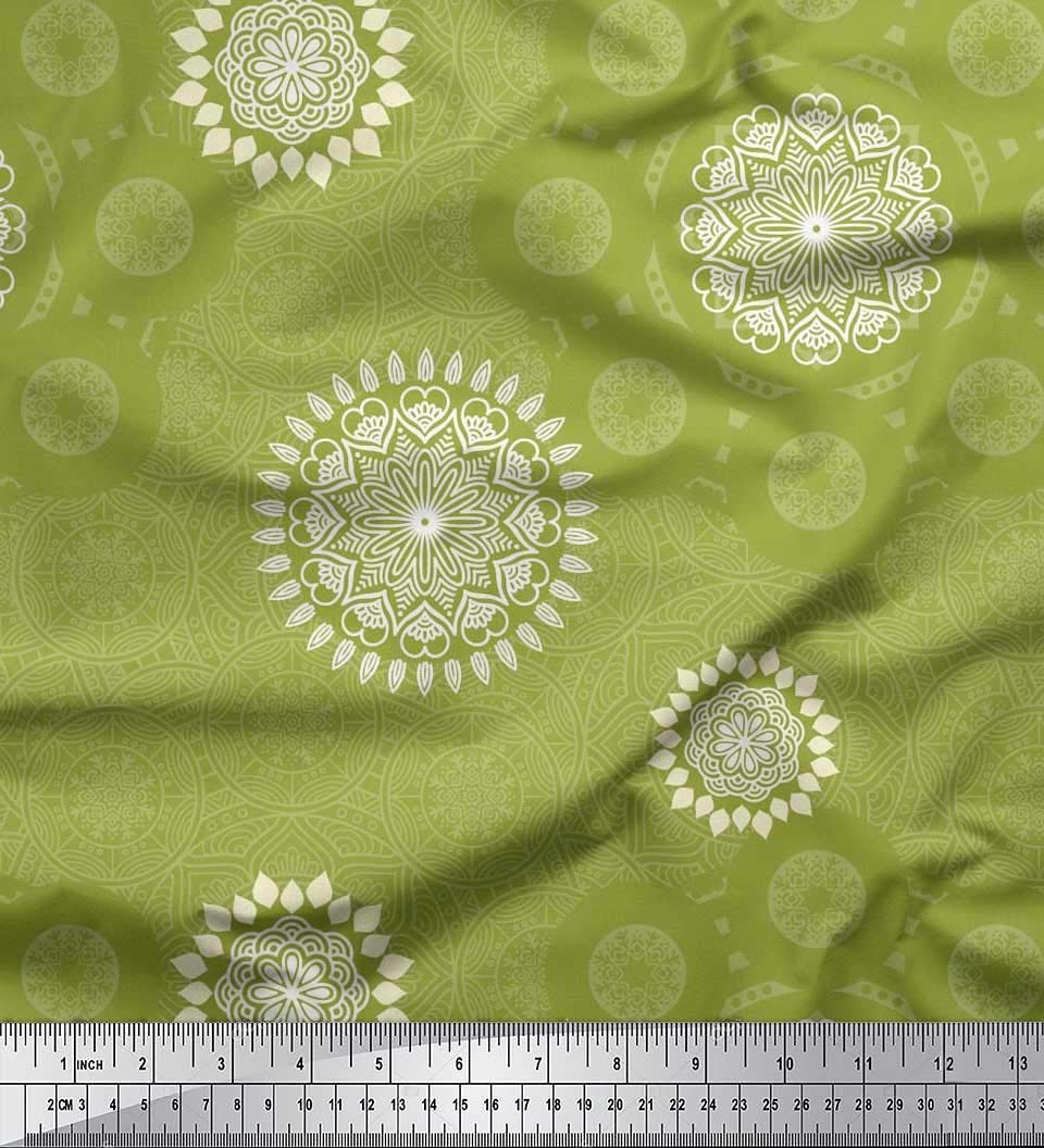 Soimoi Moss Georgette Brown Fabric by The Yard - 42 Inch Wide Bohemian Ethnic Printed Fabric with Mandala Pattern for DIY Dresses, Curtains & Home Decor Projects