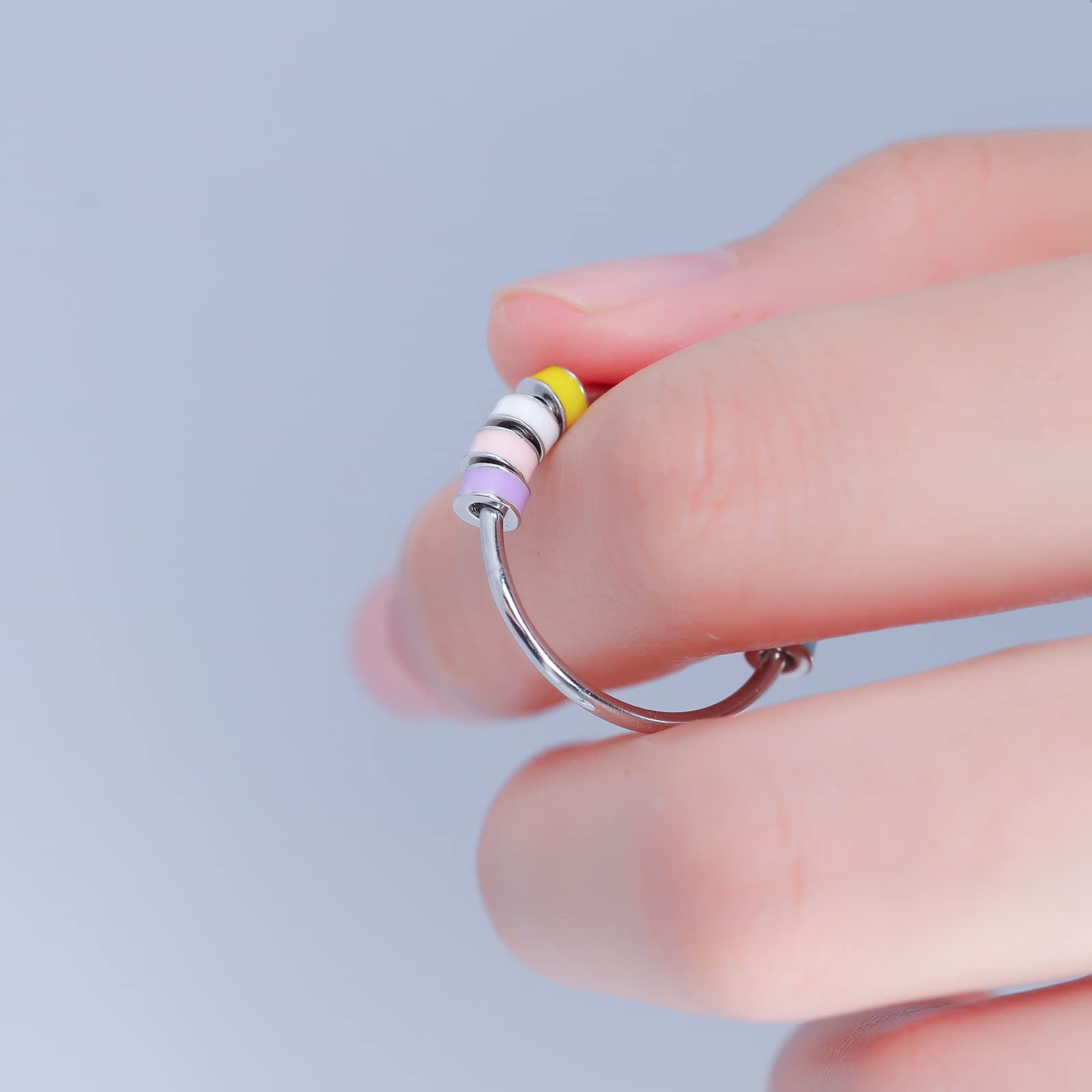 LOVECOM 925 Sterling Silver Fidget Spinner Ring with Colorful Enamel Beads - Anti Anxiety Stress Relief Jewelry for Women & Men - Rotating Stackable Ring for Anxiety Relief - Perfect for Christmas Gifts, Office Stress, ADHD Focus & Daily Relaxation