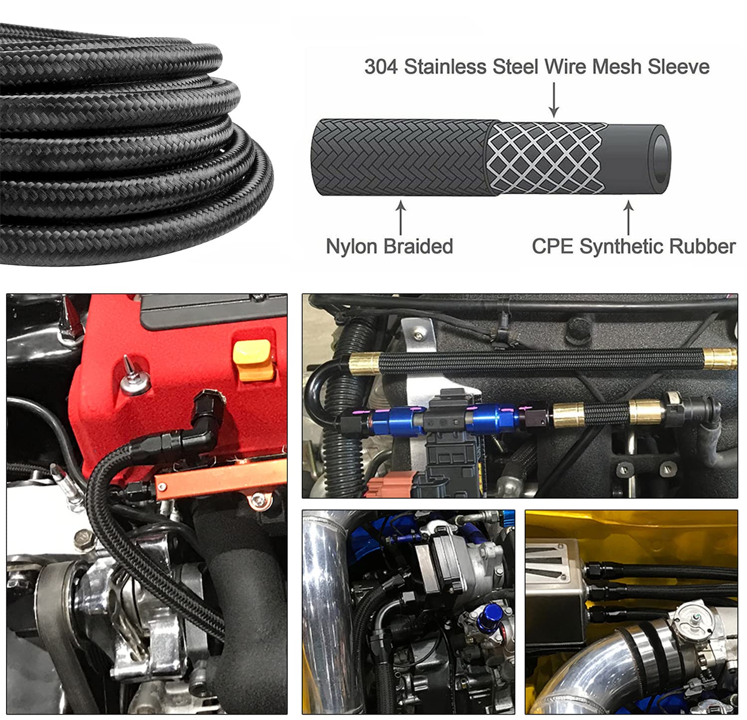 4AN 20ft Stainless Steel Braided Fuel Hose - For Oil & Gas Transfer