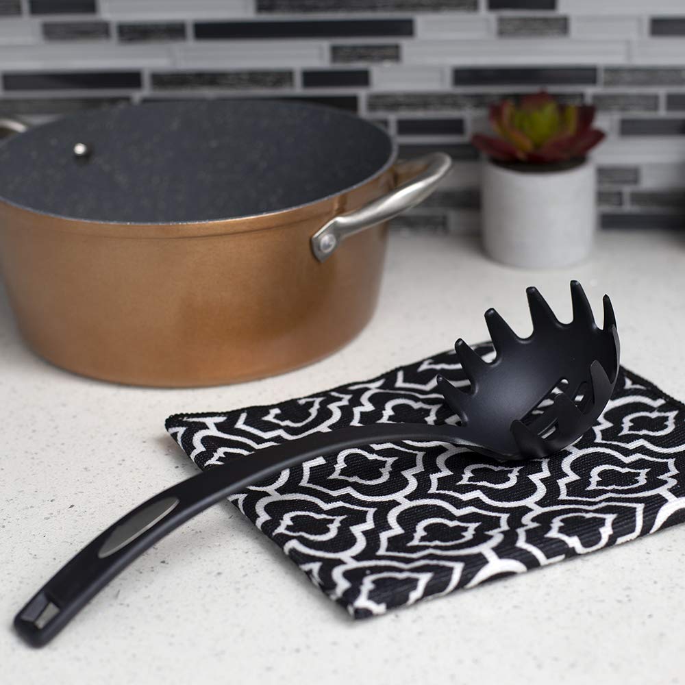 Heat-Resistant Flexible Nylon Curved Handle Kitchen Utensil Set - Non-Stick Spatula for Baking, Frying, Grilling, Cooking & Pasta Serving - Perfect for Sauteing, Stir-Frying and Serving Dishes - Black