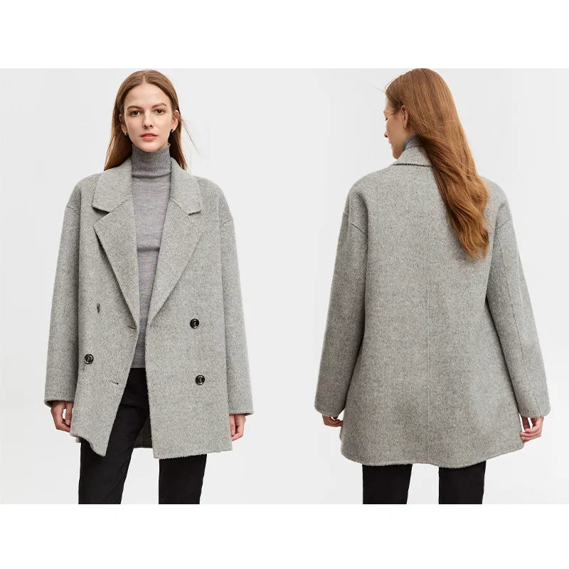 Stylish Vintage Wool Blazer Coat for Women - Classic Minimalist Jacket for Office, Business, and Formal Occasions