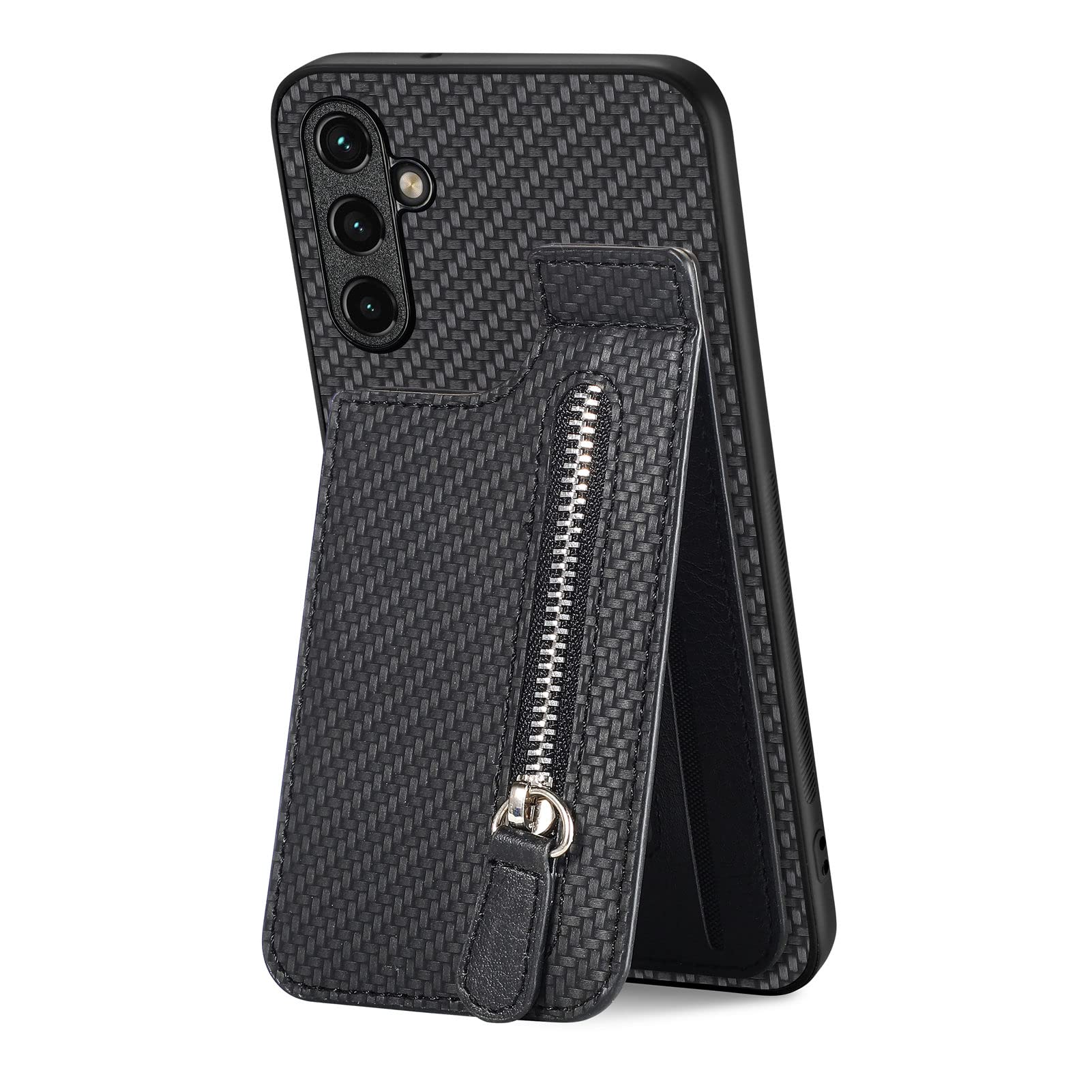 Premium PU Leather Zipper Wallet Case for Samsung Galaxy A02S - RFID Blocking Card Holder, Magnetic Kickstand & Secure Closure | Perfect for Daily Use, Travel & Business (Black)