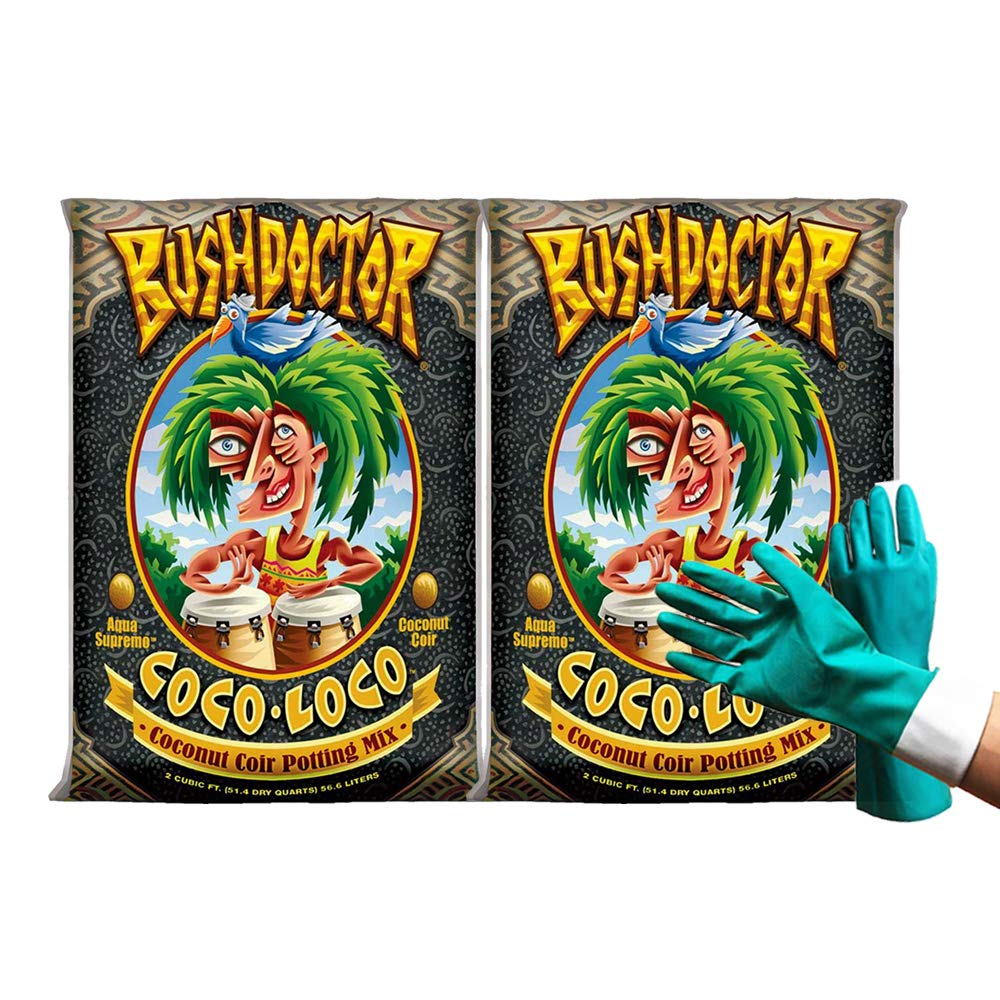 Fox Farm Bush Doctor Coco Loco Potting Soil - Premium Coco Coir Mix for Indoor Plants, Container Gardening, Hydroponics (2 cu ft) - Includes 2 Pairs of Pearsons Protective Gloves - Ideal for Houseplants, Succulents, Vegetables & Seed Starting