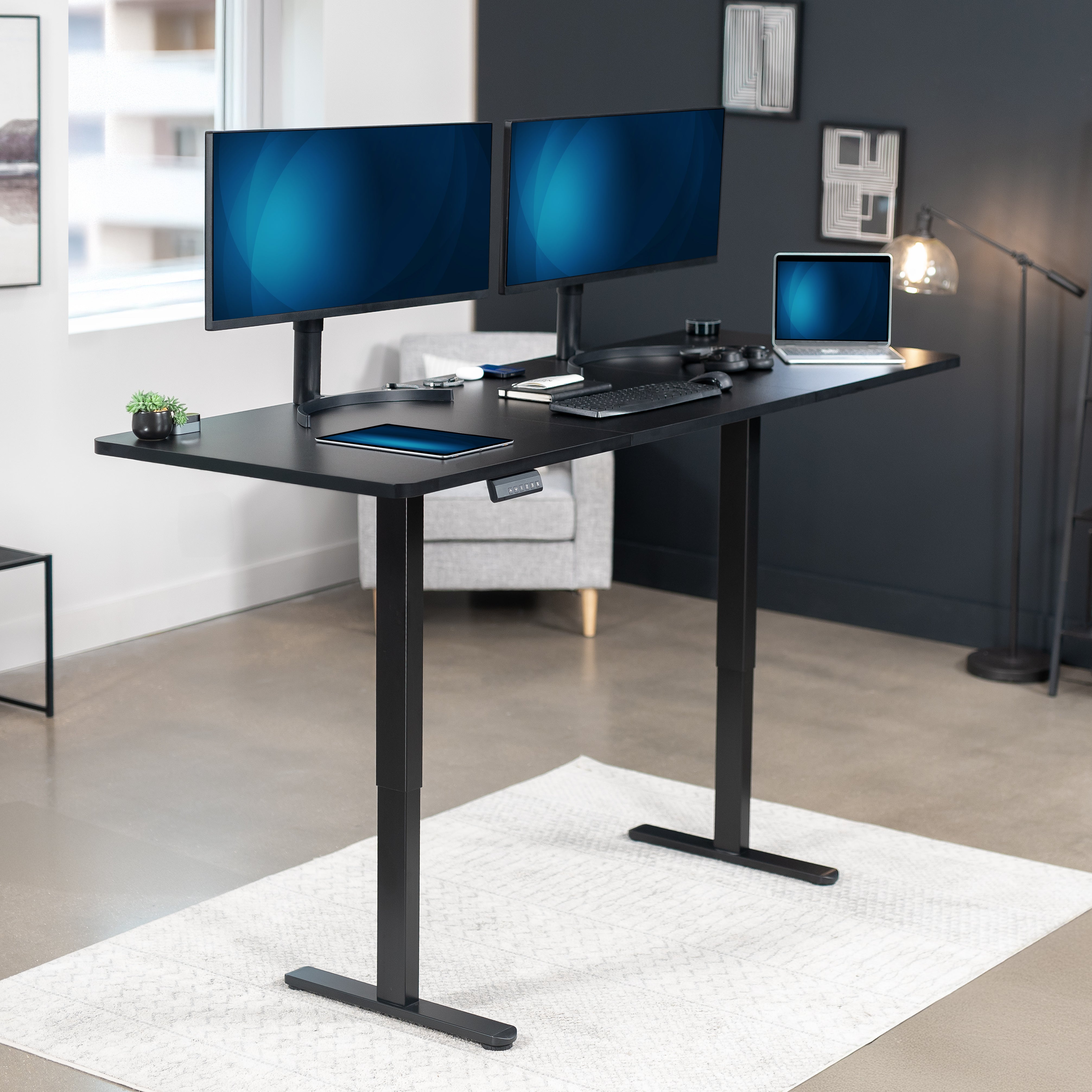 E2 Series 83 x 30 Dual Motor Electric Standing Desk - Adjustable Height Home Office Desk for Work, Study & Gaming (Black)