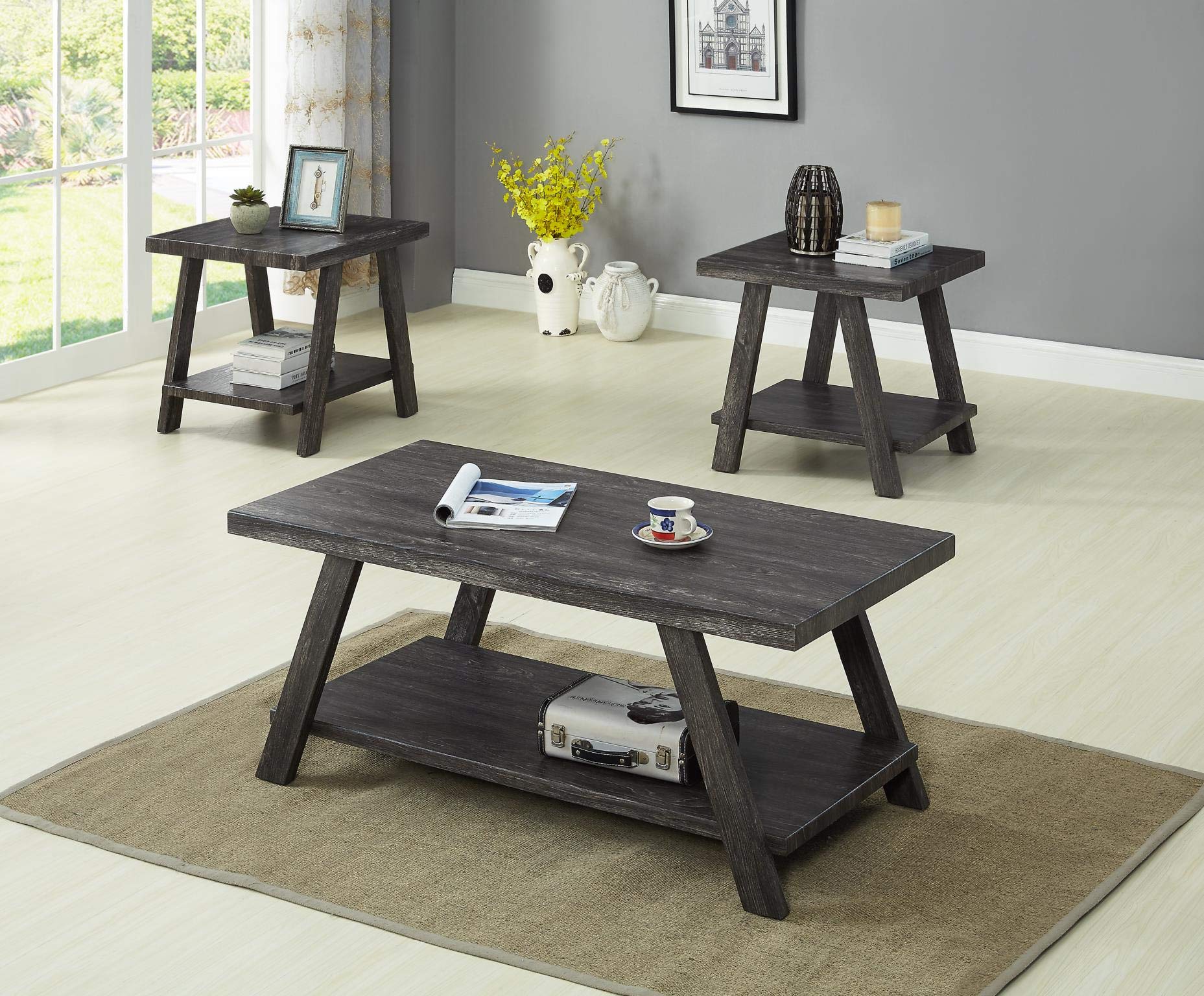 Modern Gray 3-Piece Coffee Table Set for Living Room & Cocktail Party