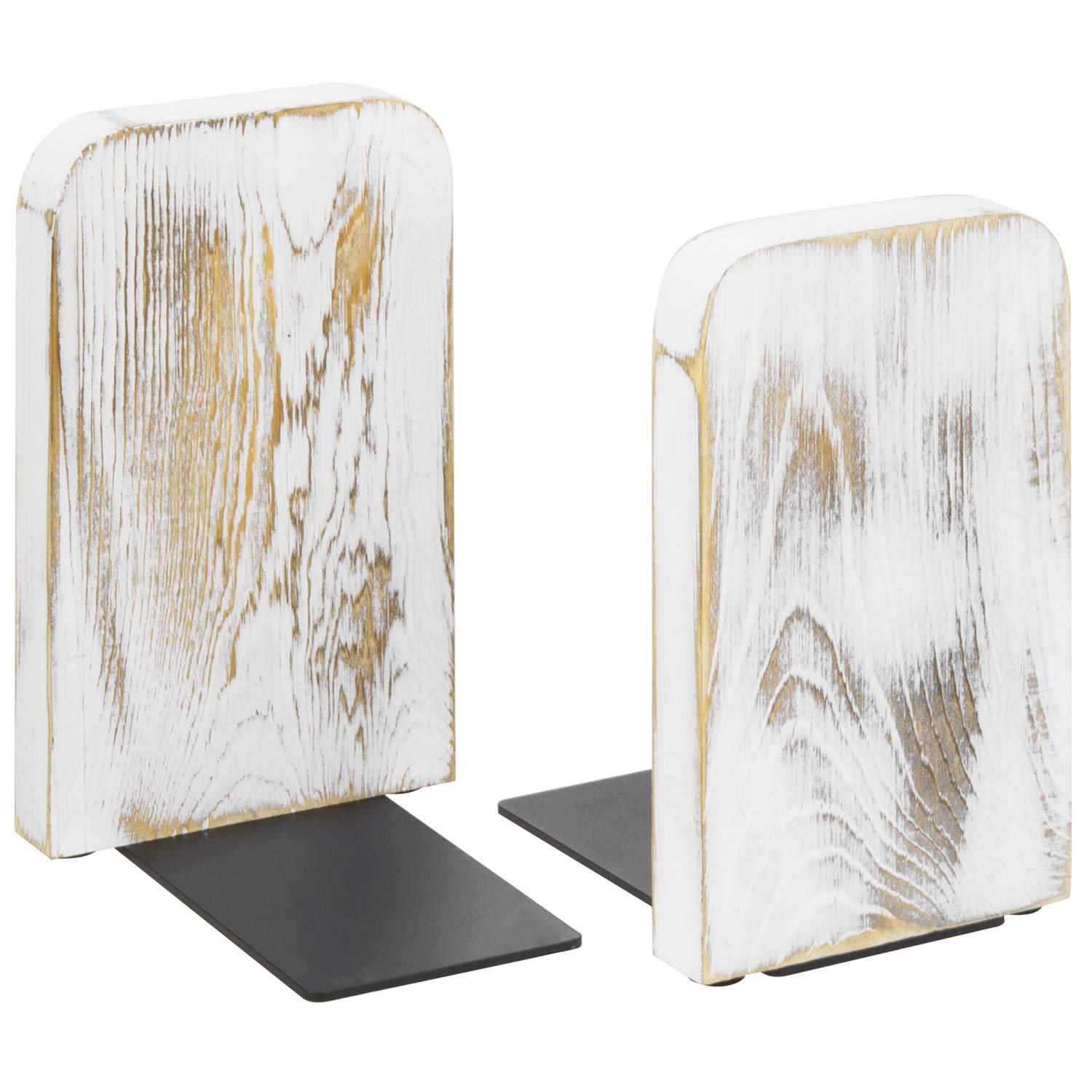 MyGift Whitewashed Wood Bookends for Desk & Bookshelf - Decorative Office Organizer, Rustic Home Decor (1 Pair) - Perfect for Books, Cookbooks, and Displaying Collectibles