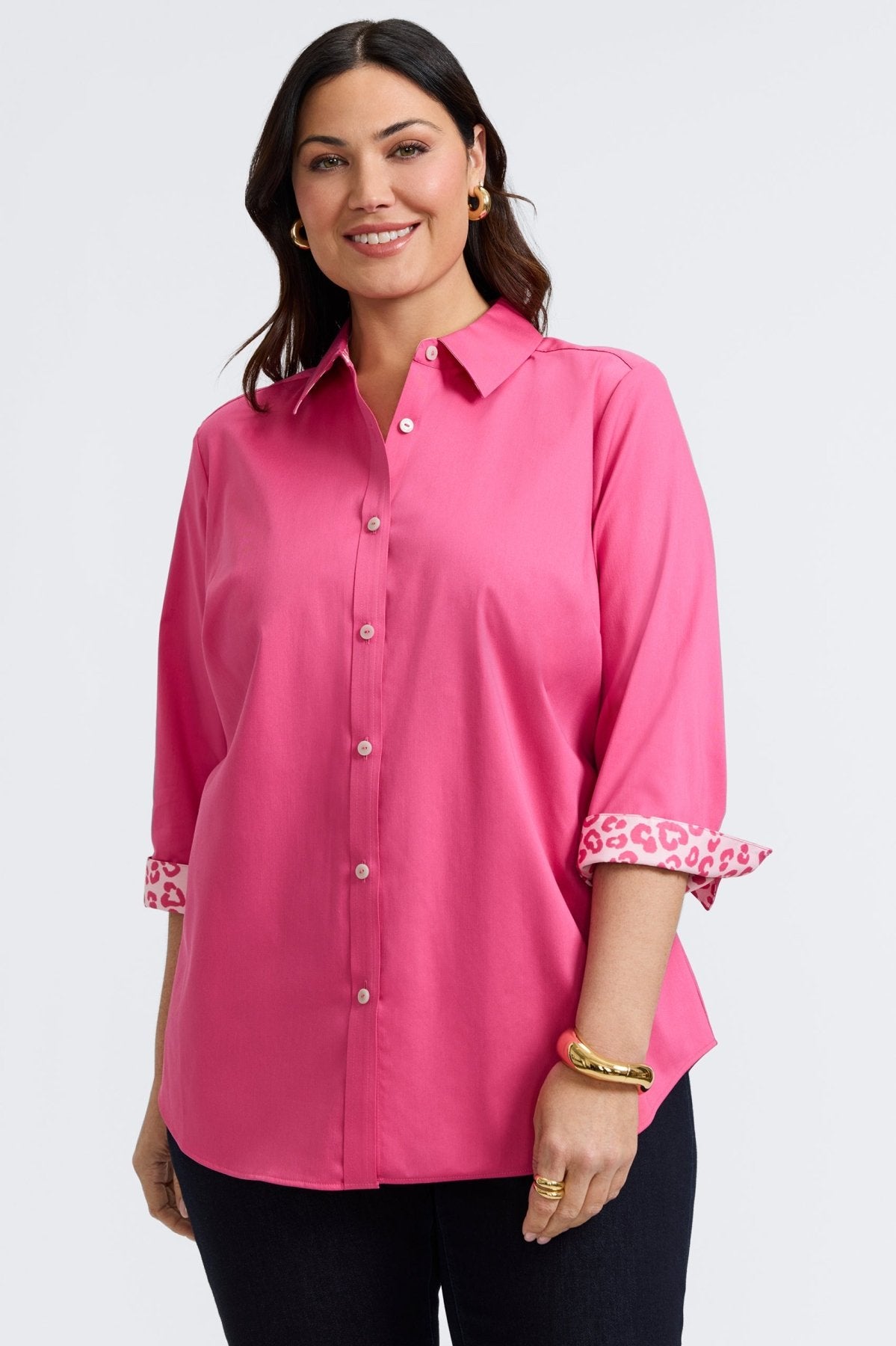Margie Plus No Iron Stretch Matte Sateen 3/4 Sleeve Blouse for Women - Wrinkle-Free Comfort Shirt for Office, Business Casual & Travel