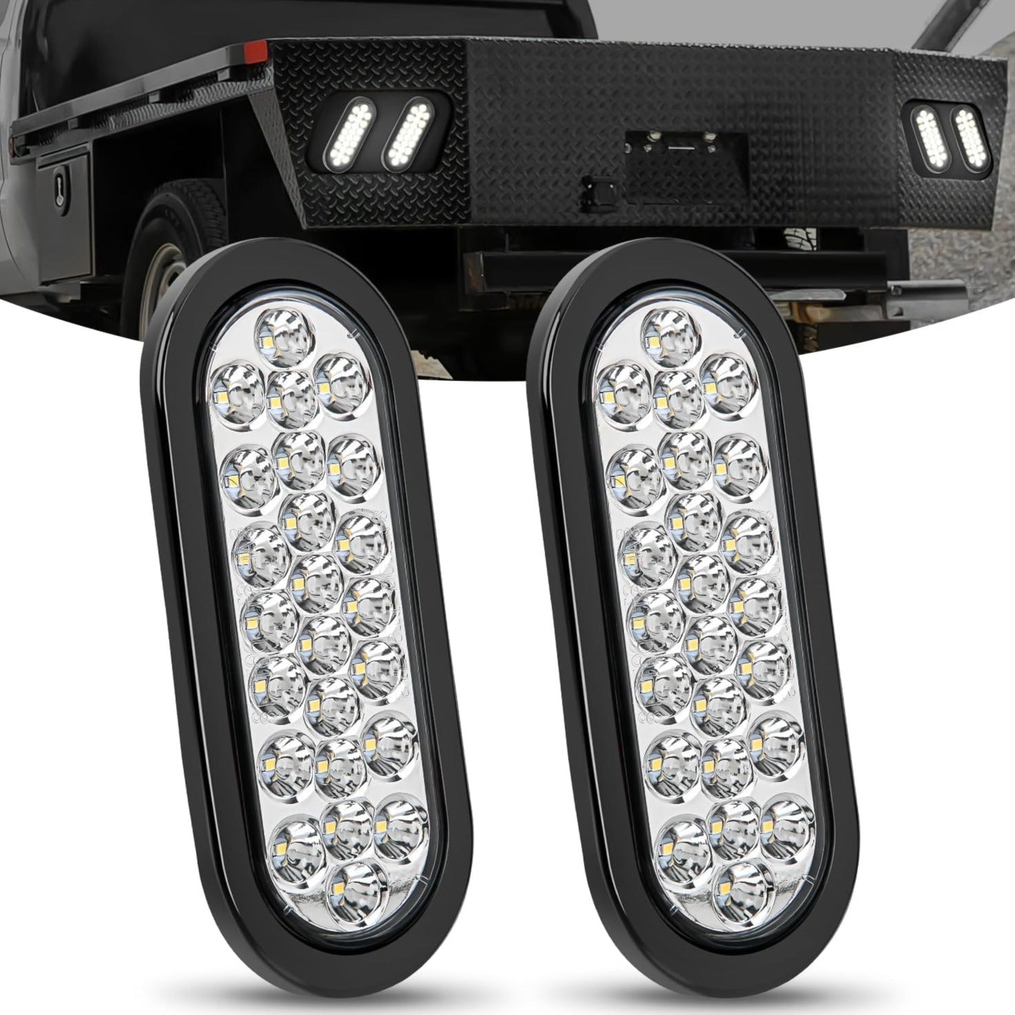6 Inch Oval White 24 LED Trailer Tail Lights (Pair) - Waterproof Brake Lights for Trucks, Trailers, RVs & Boats - Durable DOT Approved Safety Lighting for Night Driving & Towing