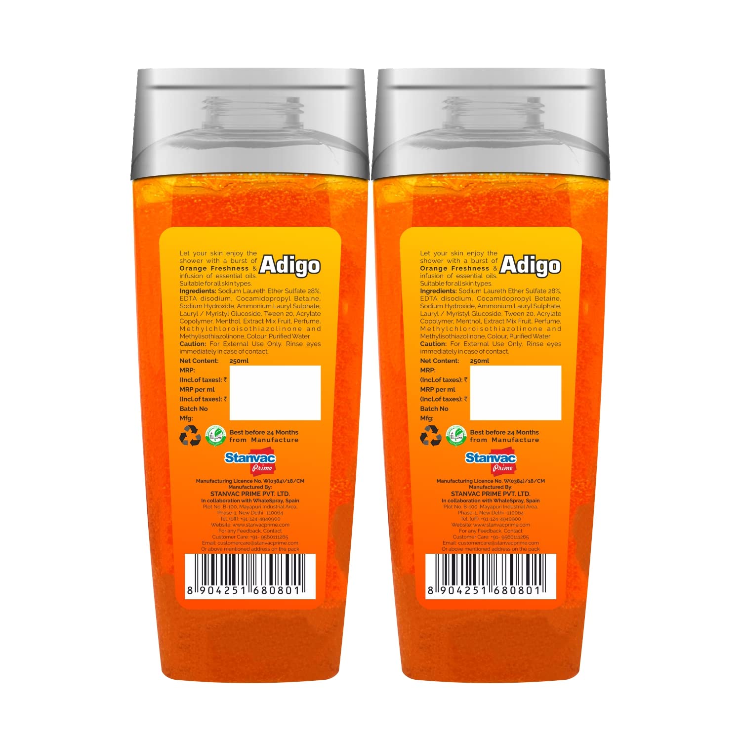 Adigo Shower Gel for Men & Women - Refreshing Orange Scent Body Wash with Essential Oils - Moisturizing & Odor Control Formula - 250ml (Pack of 3) - Perfect for Daily Shower, Gym & Travel