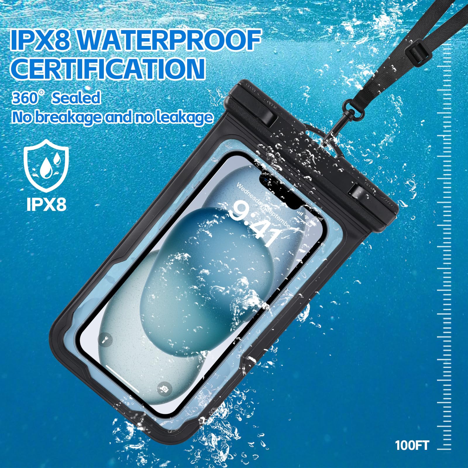2 Pack Waterproof Phone Pouch for iPhone 15 14 13 Pro Max & Samsung Google - IPX8 Underwater Phone Case up to 7.2
