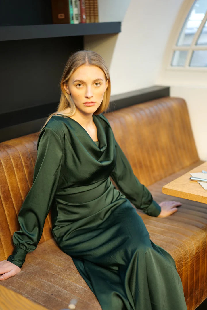 Gigi Satin Dress for Women - Elegant Green Evening Gown for Parties, Weddings & Special Occasions