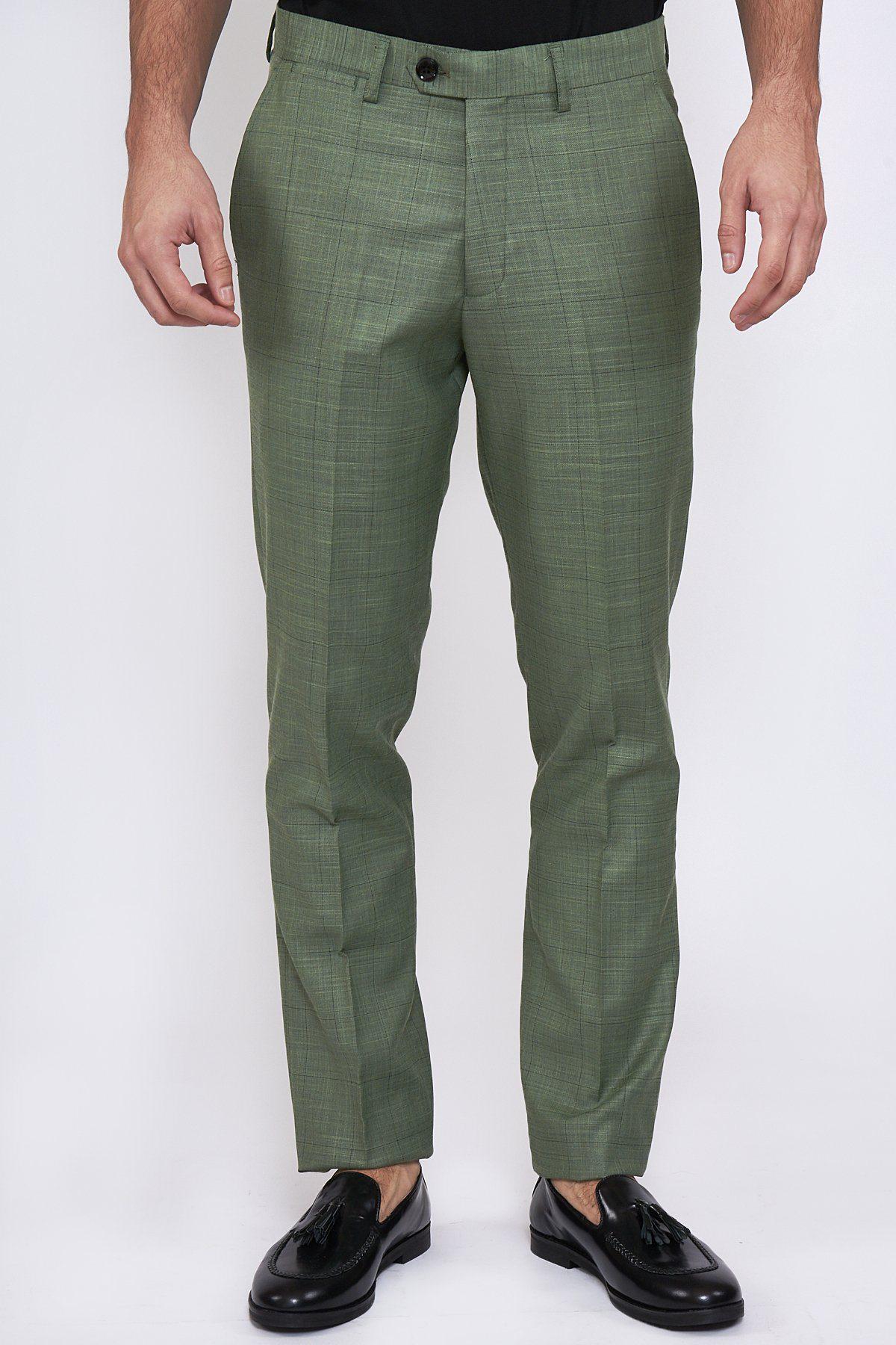 SID Moss Green Checkered Trousers for Women - Stylish Casual Pants with Classic Check Pattern - Perfect for Office, Travel and Everyday Wear