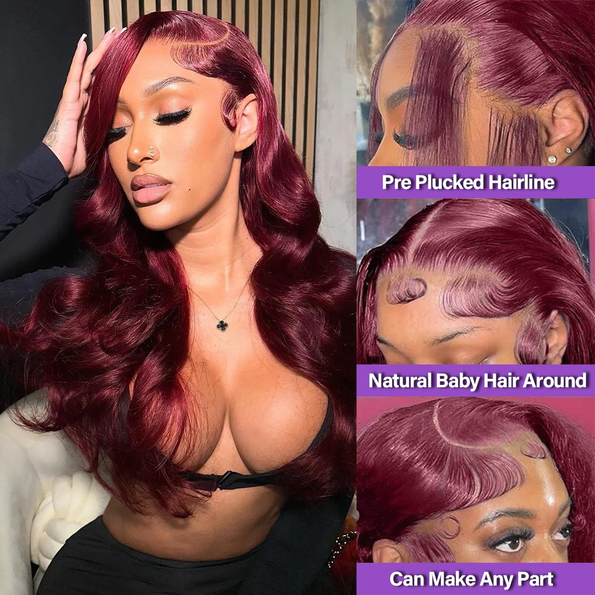 **28 Inch Burgundy Lace Front Wigs Human Hair - 13x4 Body Wave Brazilian Wig 180% Density, Glueless Pre-Plucked Frontal Wig for Women (Wine Red) - Perfect for Parties, Cosplay & Daily Styling**