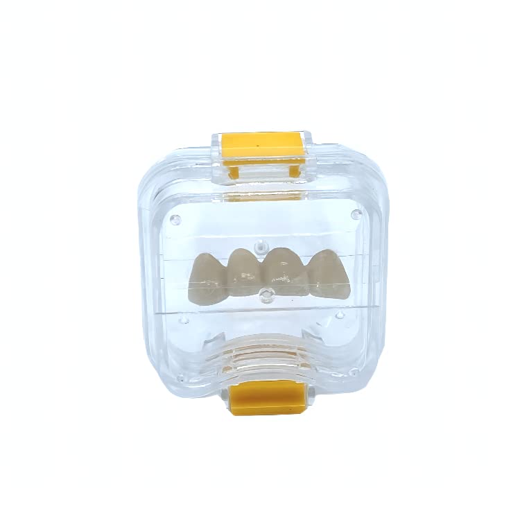 100 Pcs Dental Crown Storage Box with Membrane - Small Yellow Denture Veneer Containers for Bridges & Crowns | Perfect for Dentists, Dental Labs & Home Use