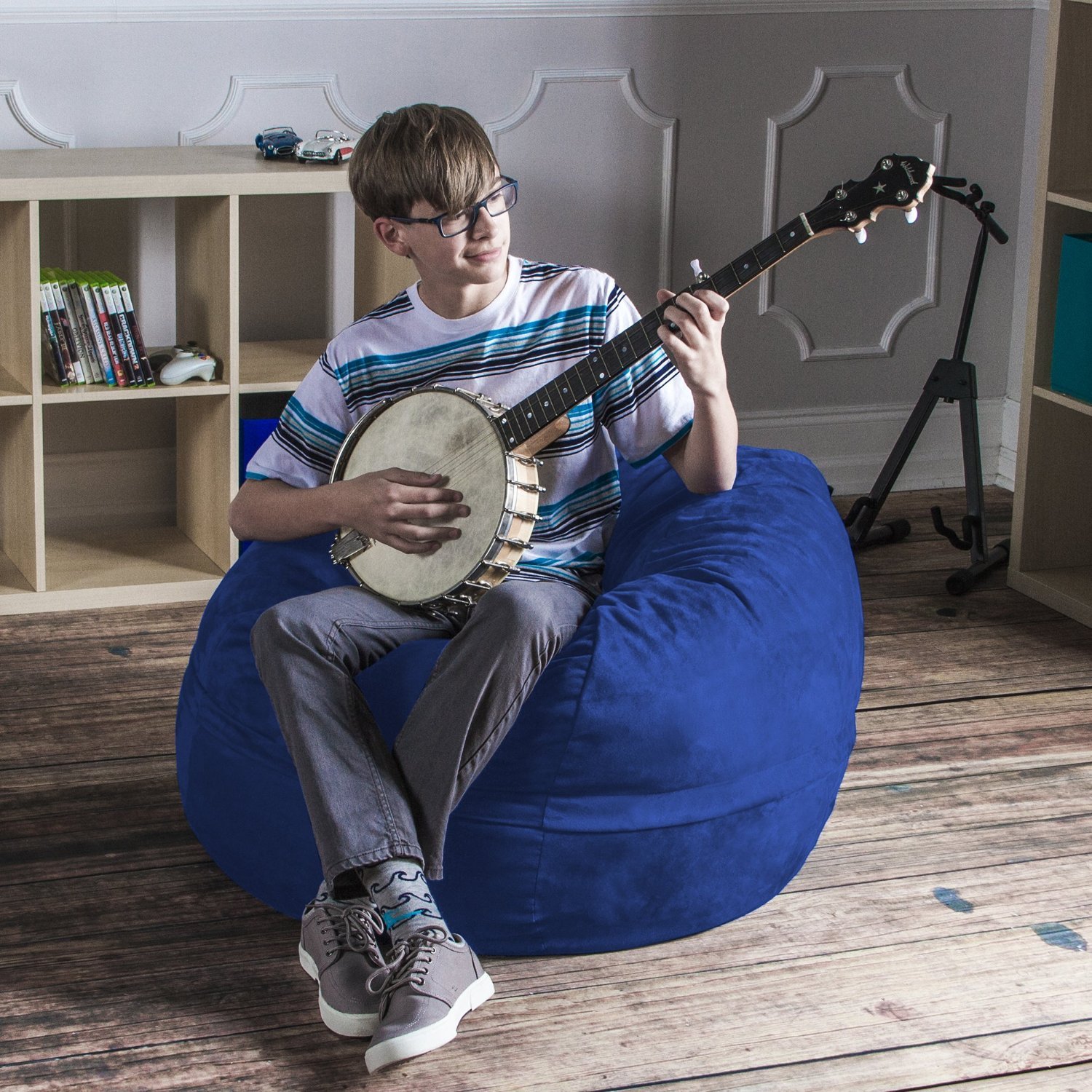 Jaxx 3 ft Bean Bag Chair with Removable Cover - Blueberry Blue - Comfortable Lounge Chair for Kids & Adults - Perfect for Bedroom, Living Room, Dorm & Game Room