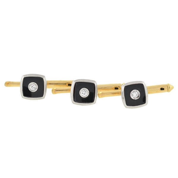 LARTER Art Deco Platinum & 14K Gold Onyx & Diamond 5-Piece Cufflink Set for Men - Luxury Wedding, Formal Events & Business Attire Accessories
