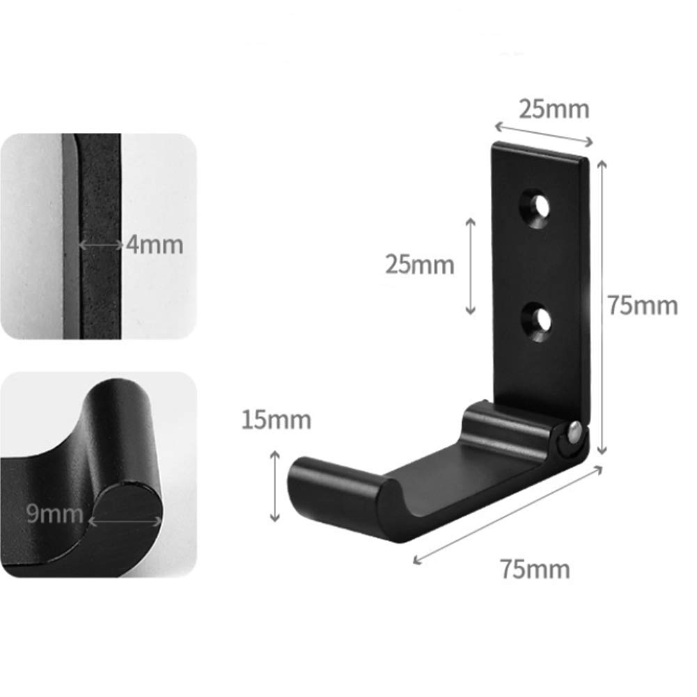 2 Pack Foldable Aluminum Helmet Hooks - Heavy Duty Wall Mount Hooks for Hanging Clothes, Coats, Hats, Bags - Space Saving Invisible Wall Hooks for Kitchen, Bathroom, Office, Living Room & Wardrobe Organization (Black) - Perfect for Home, Dorm & RV Storage Solutions