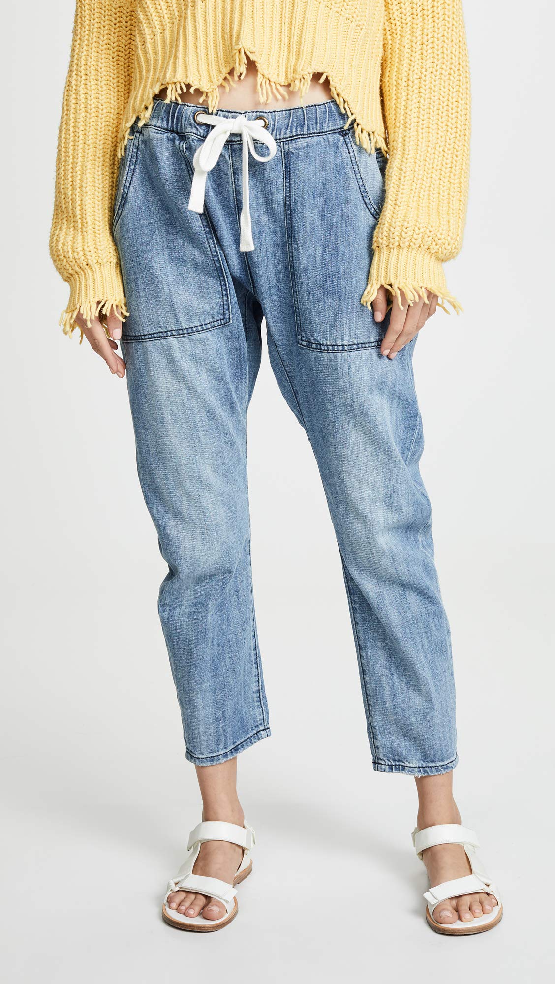 One Teaspoon Women's Shabbies Drawstring Boyfriend Jeans - High Waisted Distressed Denim Pants for Casual Outfits & Streetwear Fashion