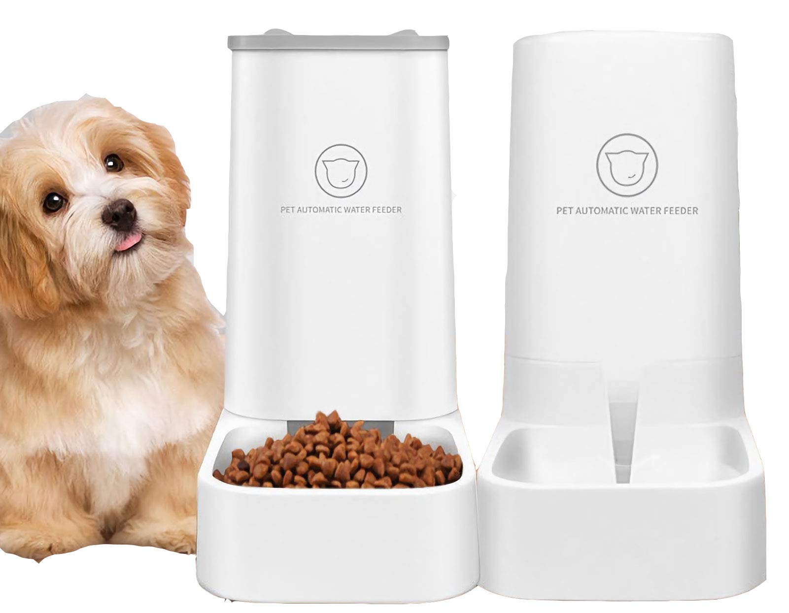 Automatic Gravity Pet Feeder & Water Dispenser for Cats & Dogs - No Spill Large Capacity Food Bowl for Small, Medium, Large Breeds (White) - Perfect for Home, Travel, and Office Use